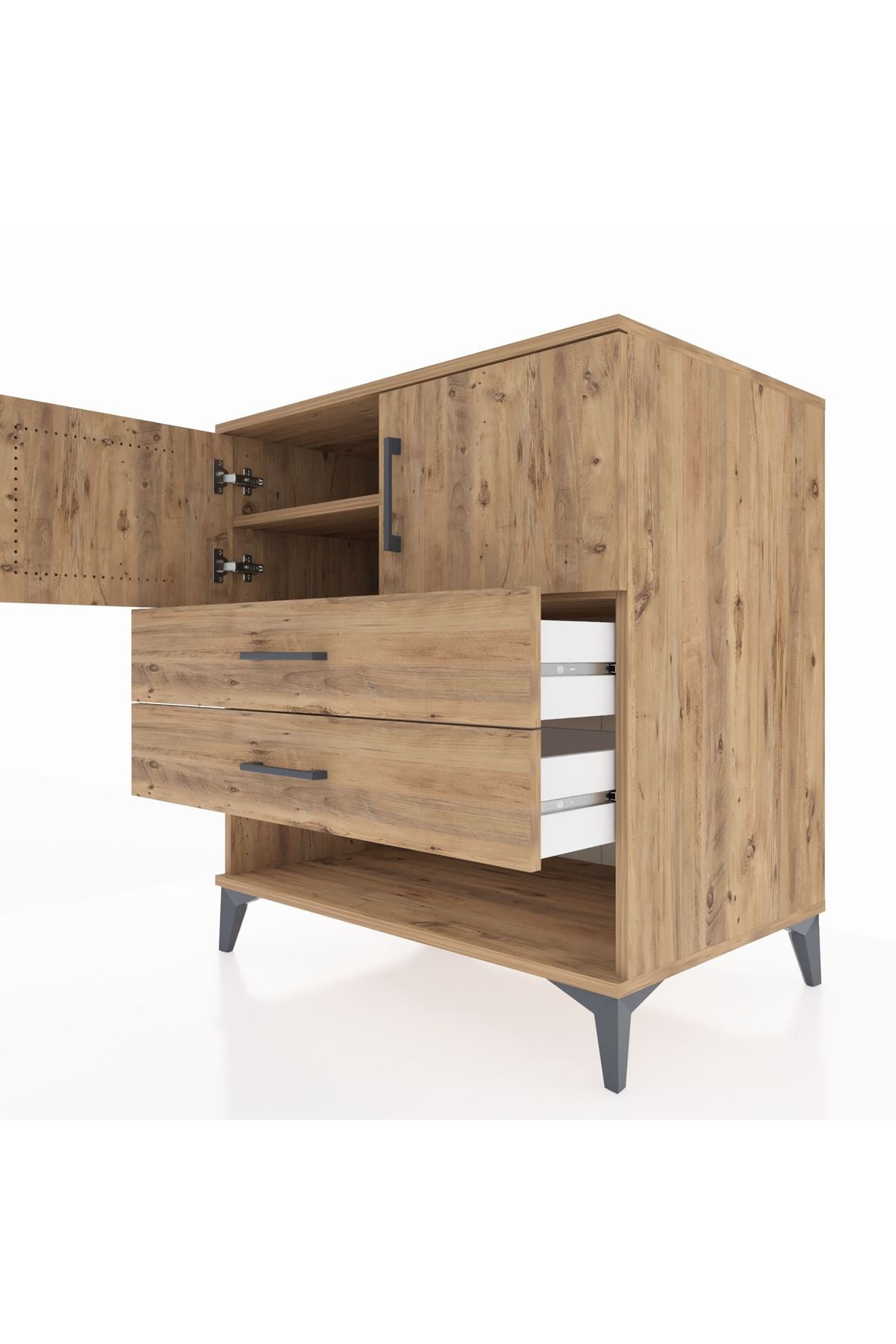 Kronos Şifonyer 2 Raflı 2 Çekmeceli 2 Kapaklı 88x59x96 Çam-Çam