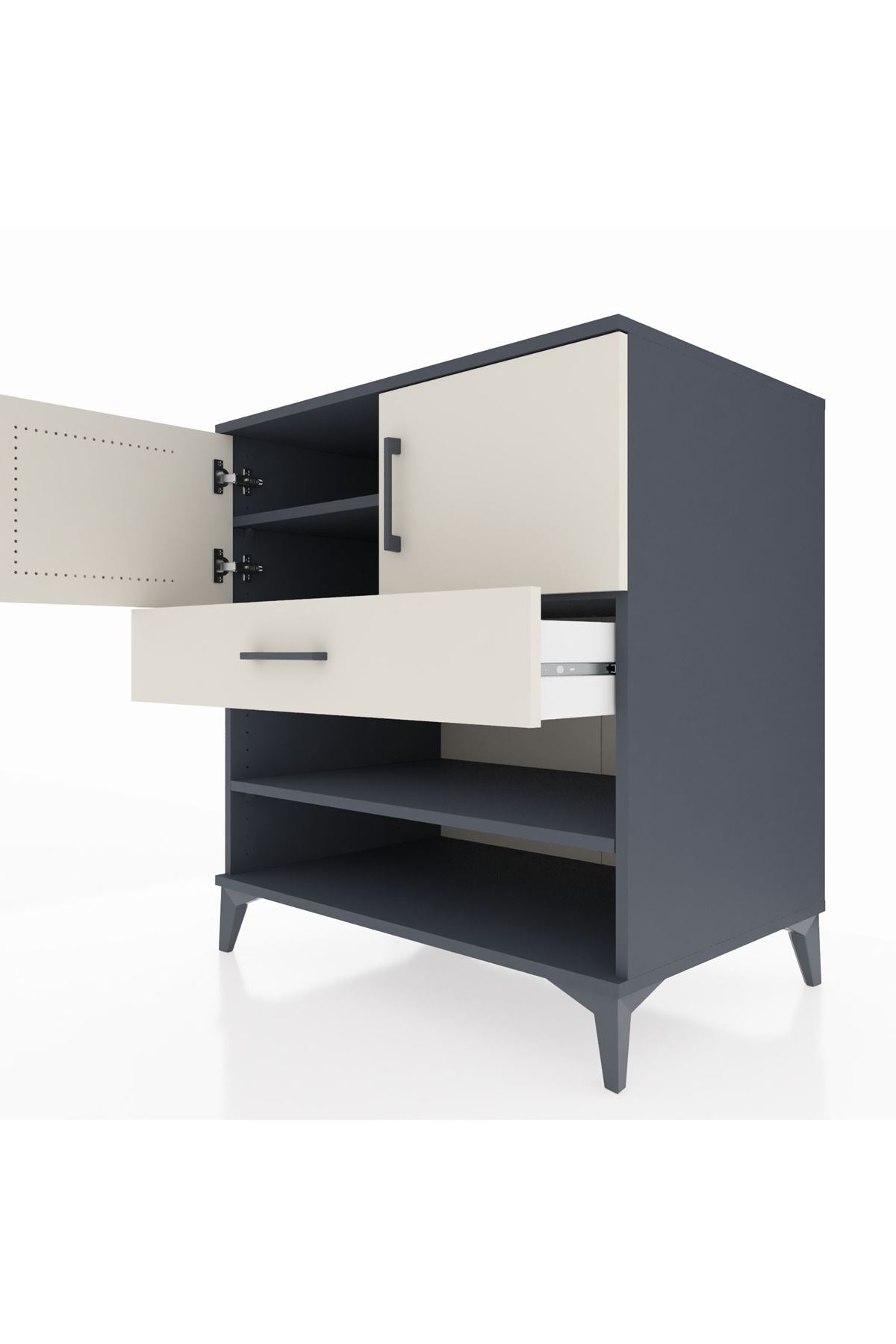 Kronos Şifonyer 3 Raflı Tek Çekmeceli 2 Kapaklı 88x59x96 Antrasit-Aytaşı