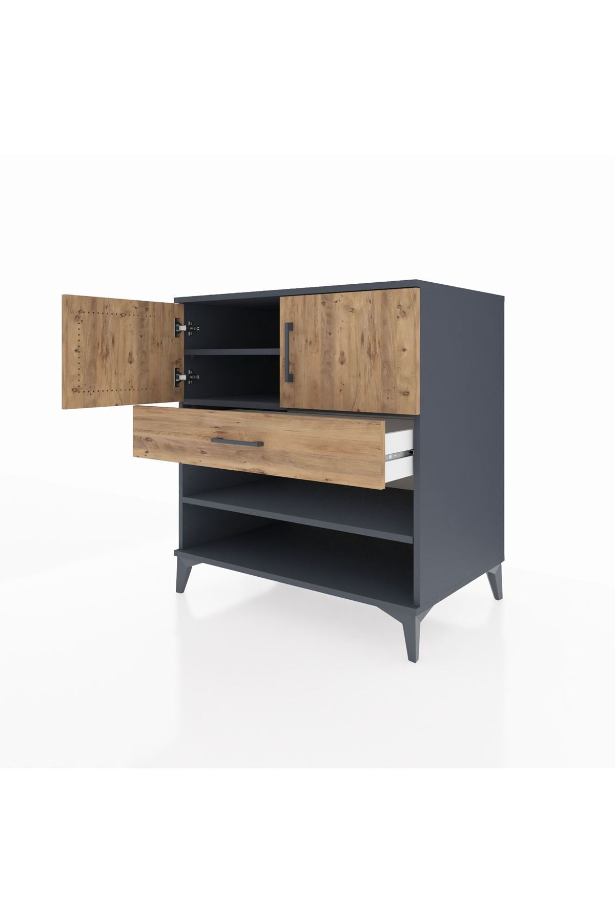 Kronos Şifonyer 3 Raflı Tek Çekmeceli 2 Kapaklı 88x59x96 Antrasit-Çam