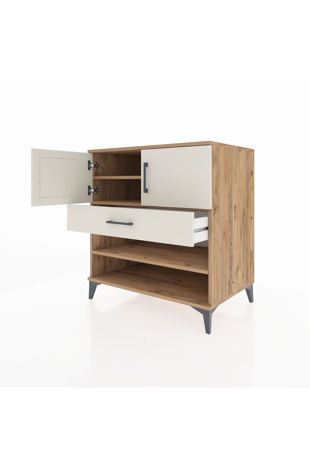 Kronos Şifonyer 3 Raflı Tek Çekmeceli 2 Kapaklı 88x59x96 Çam-Aytaşı