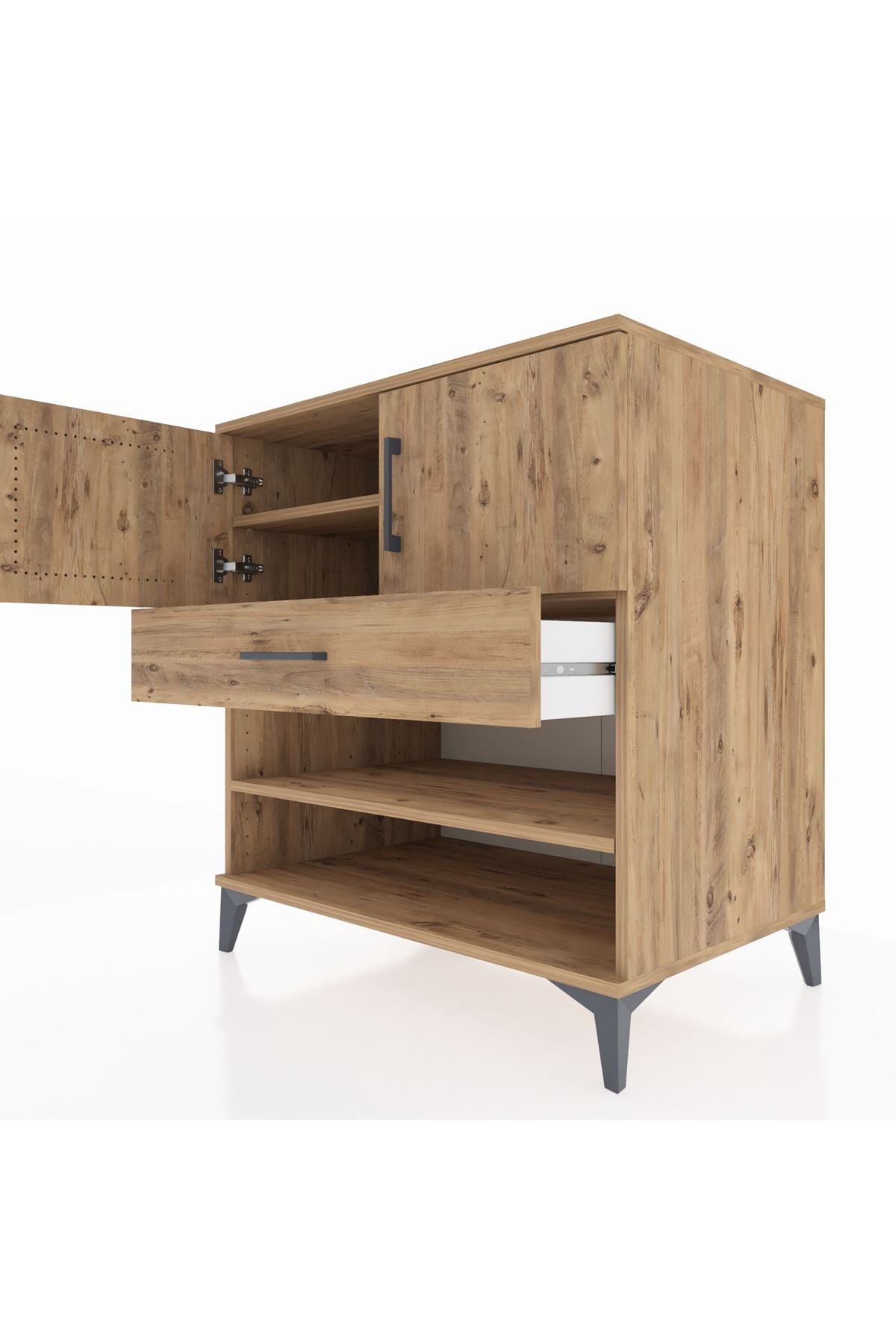 Kronos Şifonyer 3 Raflı Tek Çekmeceli 2 Kapaklı 88x59x96 Çam-Çam