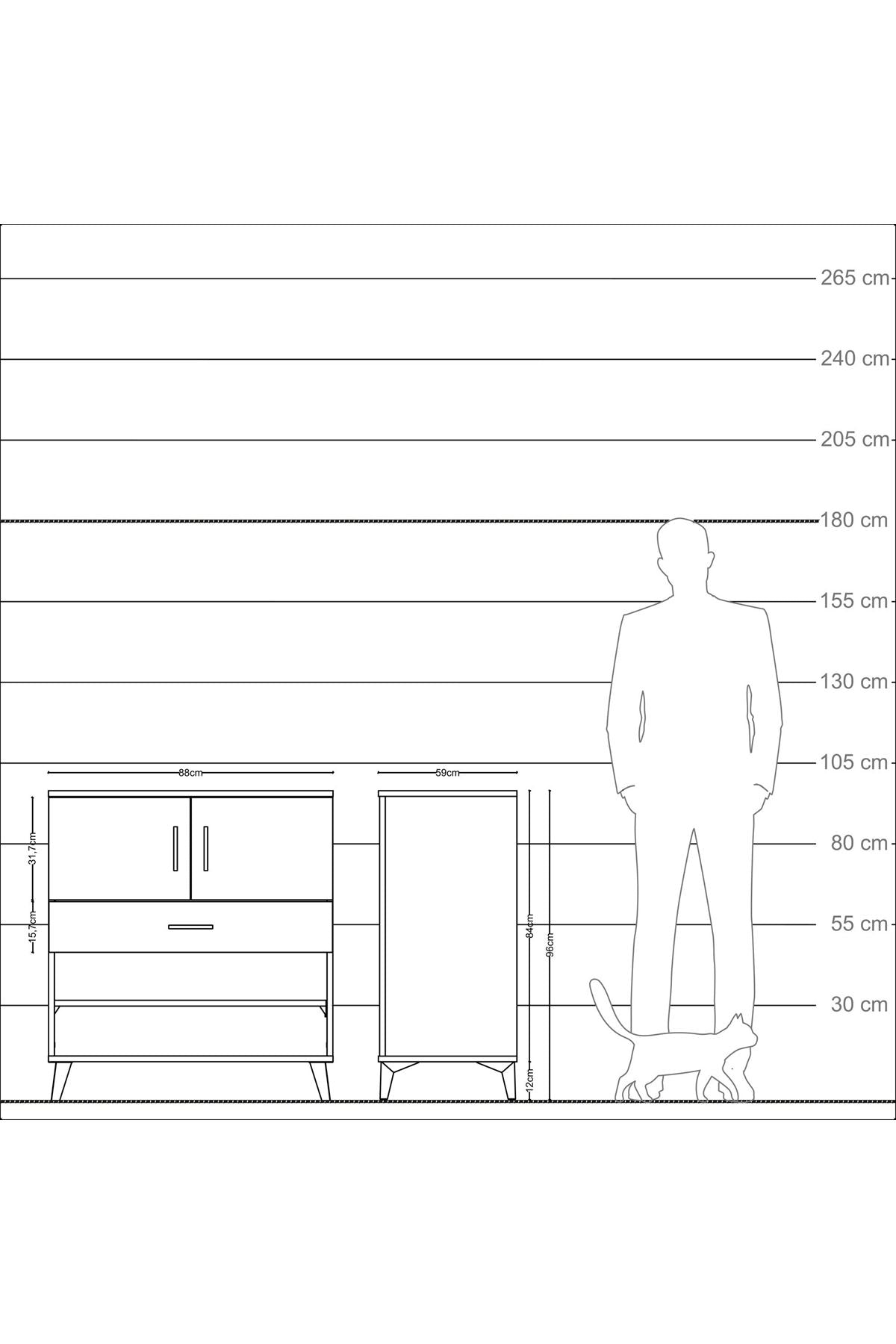 Kronos Şifonyer 3 Raflı Tek Çekmeceli 2 Kapaklı 88x59x96 Çam-Çam