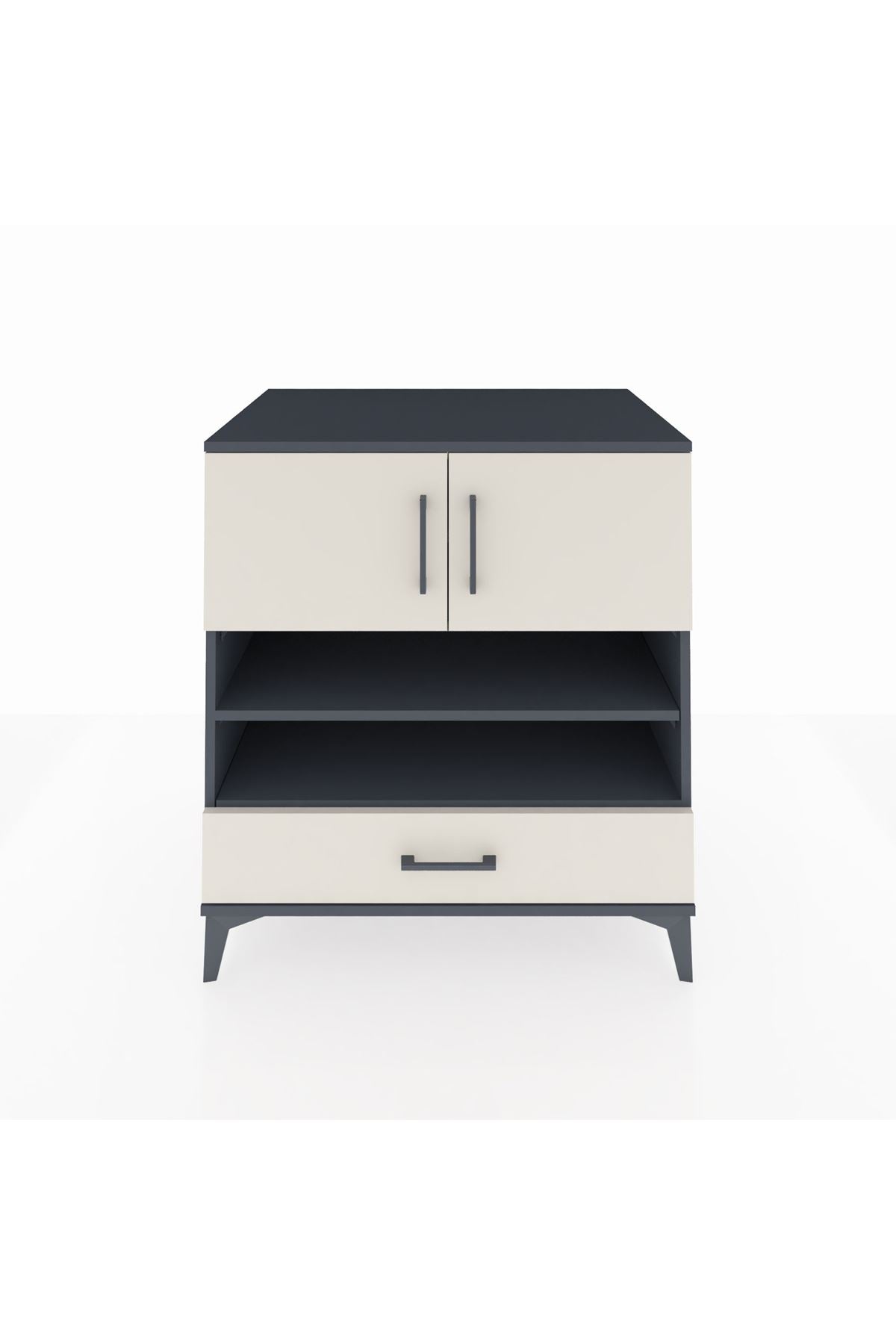 Kronos Şifonyer 4 Raflı Tek Çekmeceli 2 Kapaklı 88x59x96 Antrasit-Aytaşı