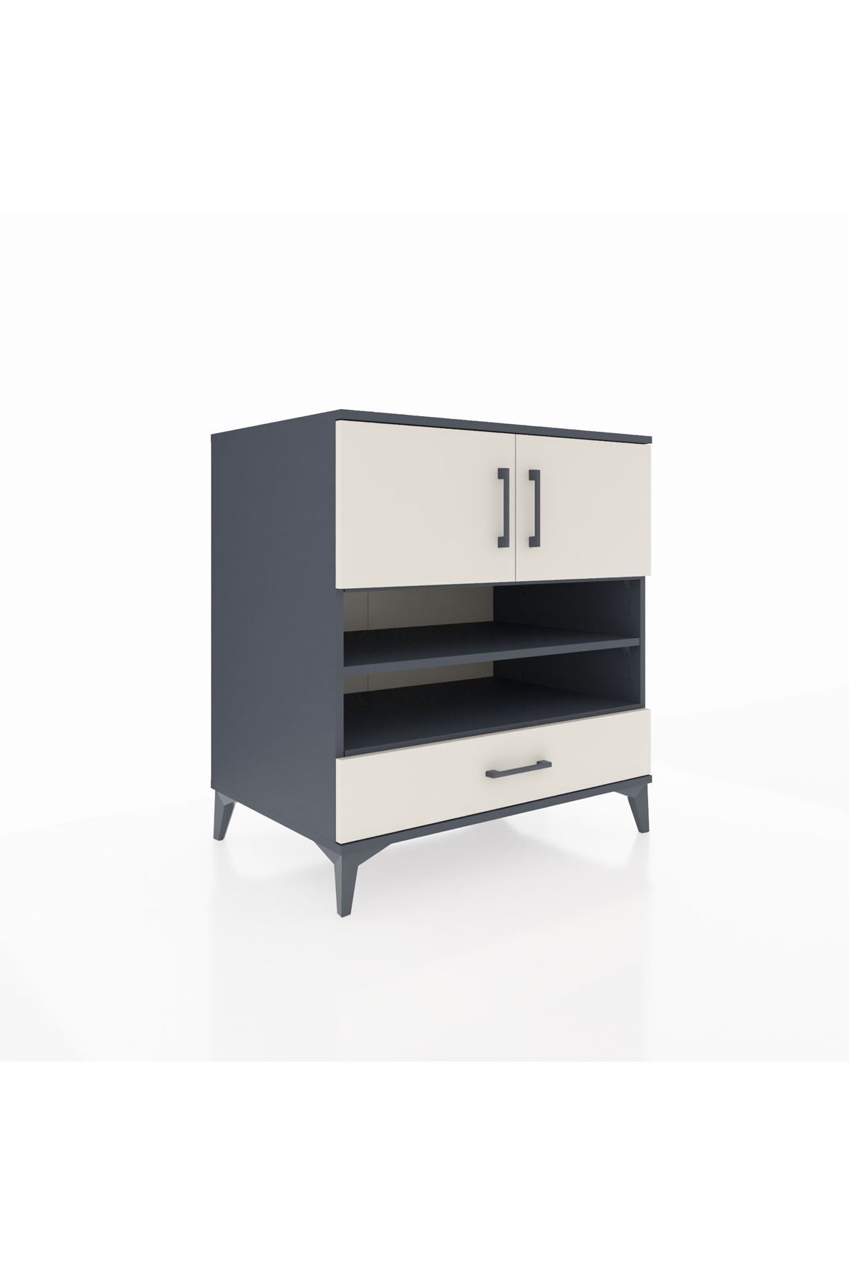 Kronos Şifonyer 4 Raflı Tek Çekmeceli 2 Kapaklı 88x59x96 Antrasit-Aytaşı