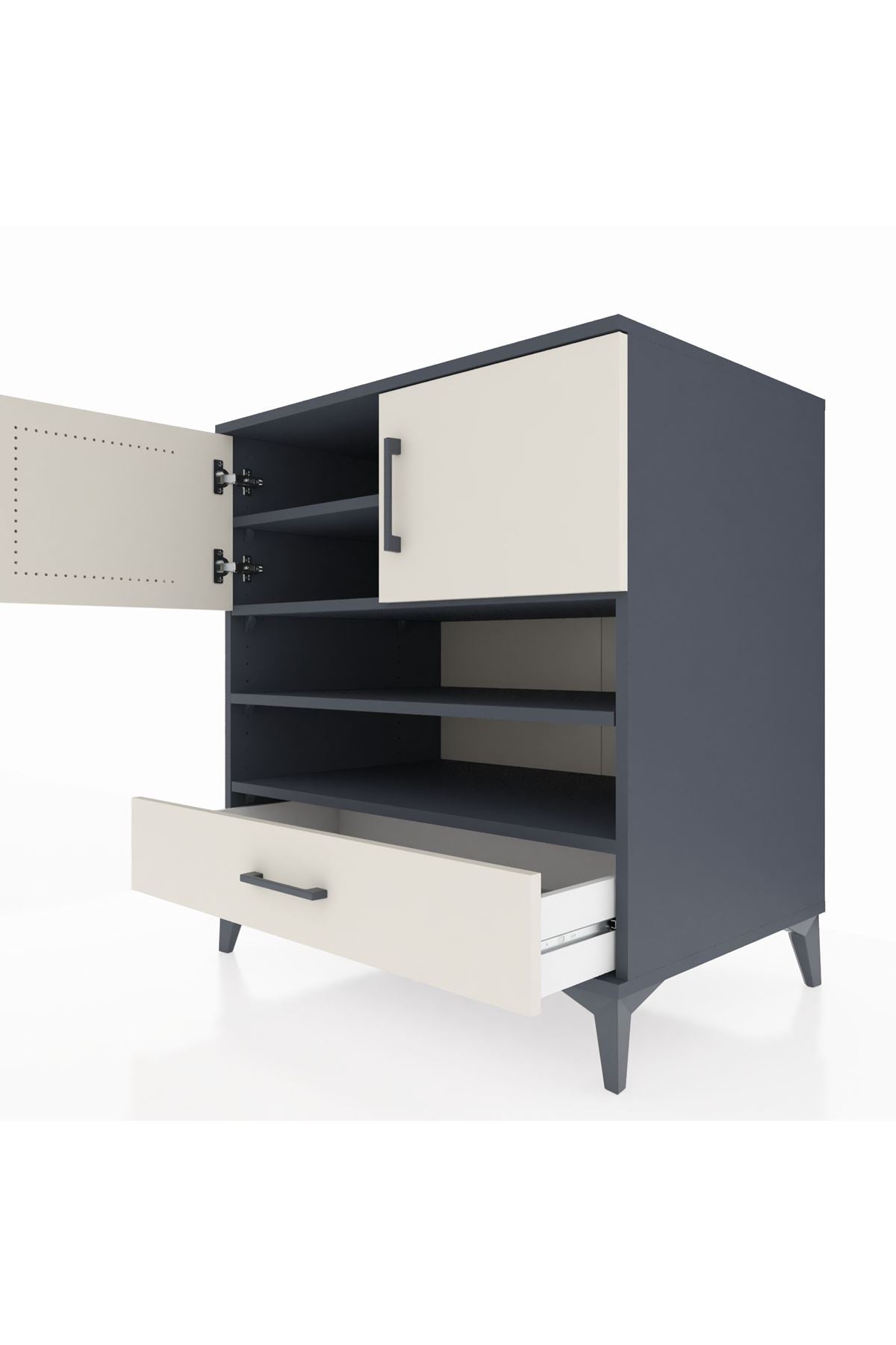 Kronos Şifonyer 4 Raflı Tek Çekmeceli 2 Kapaklı 88x59x96 Antrasit-Aytaşı