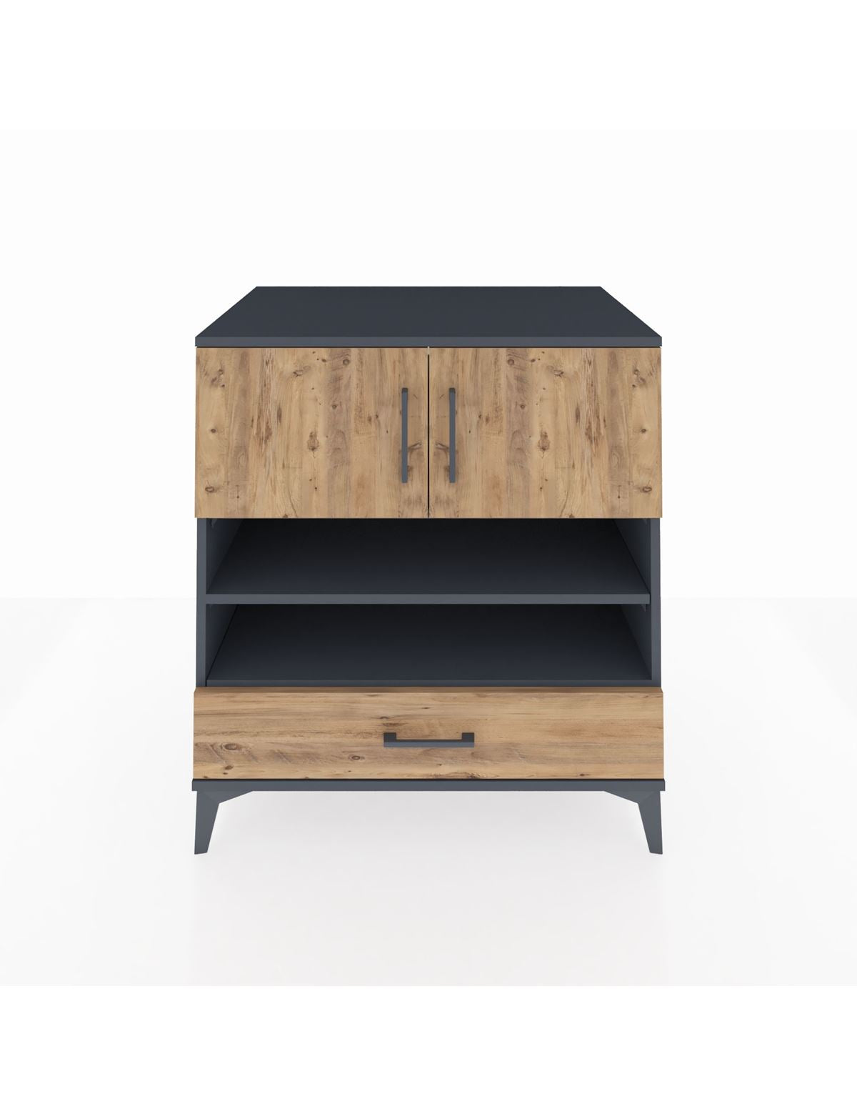 Kronos Şifonyer 4 Raflı Tek Çekmeceli 2 Kapaklı 88x59x96 Antrasit-Çam