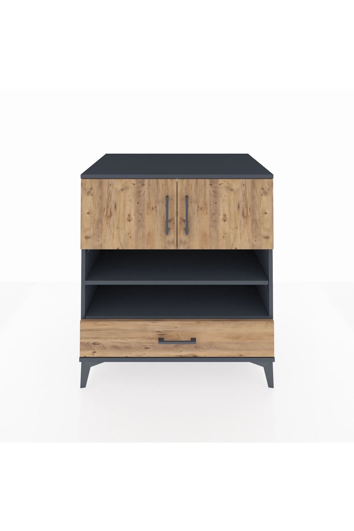 Kronos Şifonyer 4 Raflı Tek Çekmeceli 2 Kapaklı 88x59x96 Antrasit-Çam