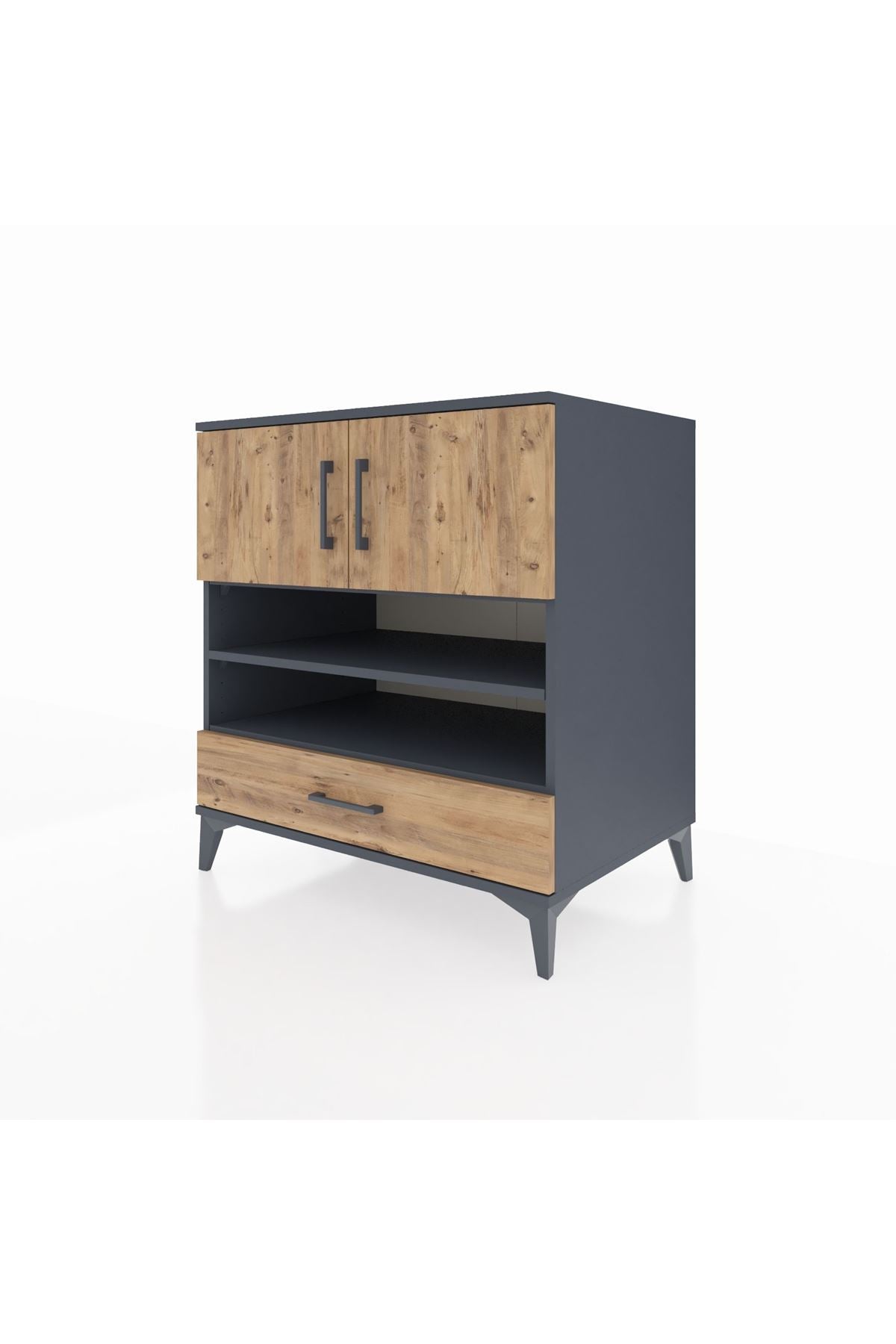 Kronos Şifonyer 4 Raflı Tek Çekmeceli 2 Kapaklı 88x59x96 Antrasit-Çam