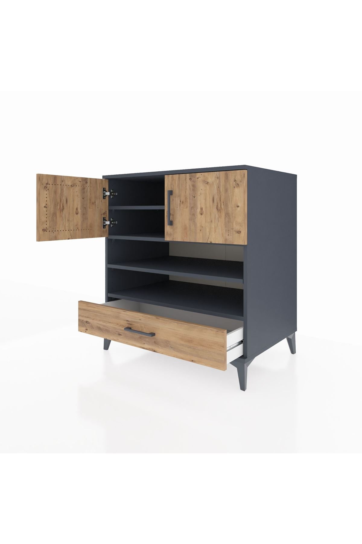 Kronos Şifonyer 4 Raflı Tek Çekmeceli 2 Kapaklı 88x59x96 Antrasit-Çam