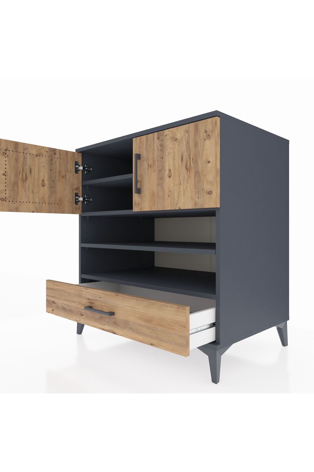 Kronos Şifonyer 4 Raflı Tek Çekmeceli 2 Kapaklı 88x59x96 Antrasit-Çam