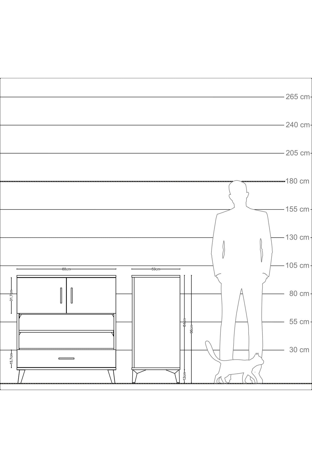 Kronos Şifonyer 4 Raflı Tek Çekmeceli 2 Kapaklı 88x59x96 Antrasit-Çam