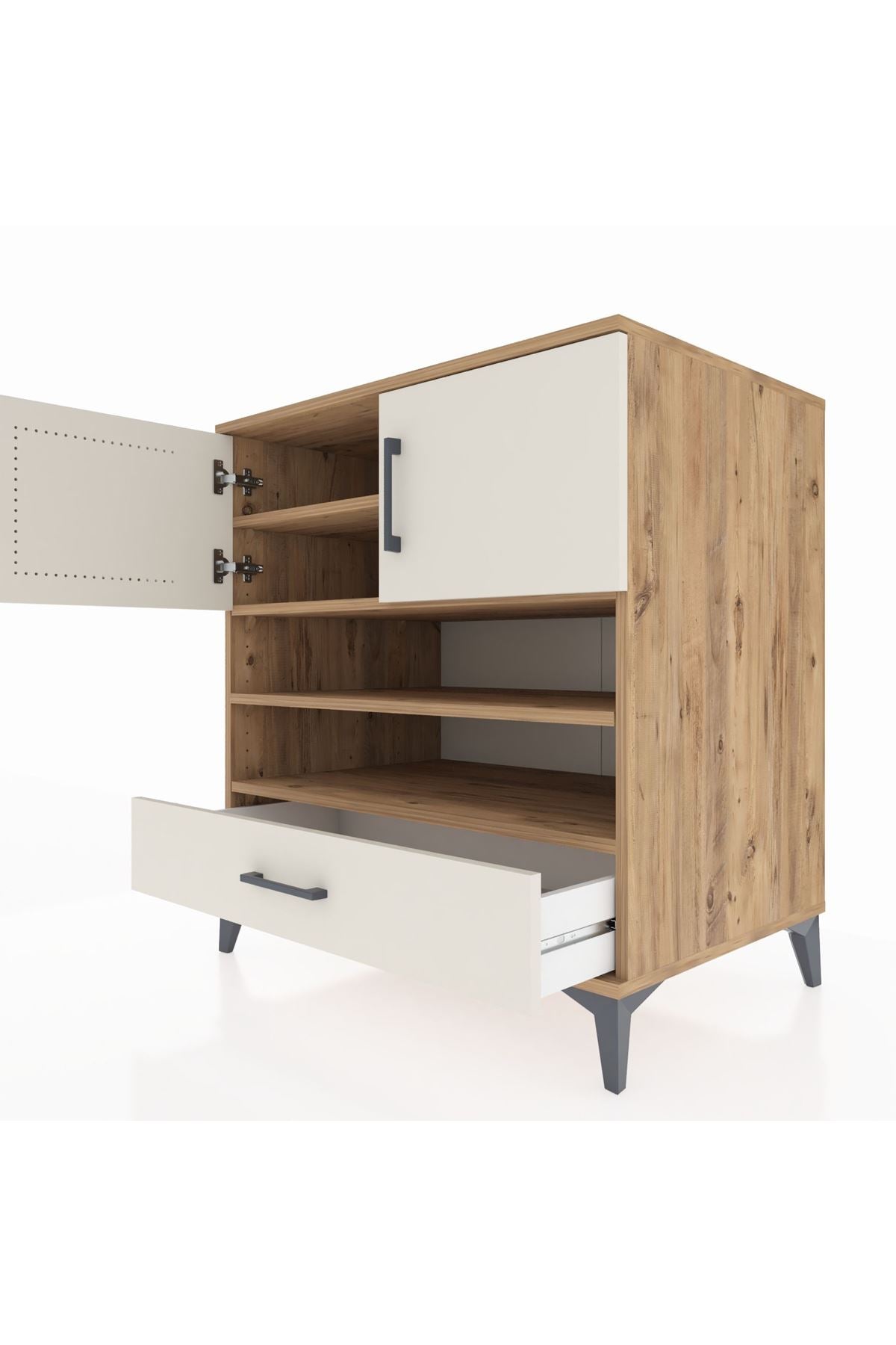 Kronos Şifonyer 4 Raflı Tek Çekmeceli 2 Kapaklı 88x59x96 Çam-Aytaşı