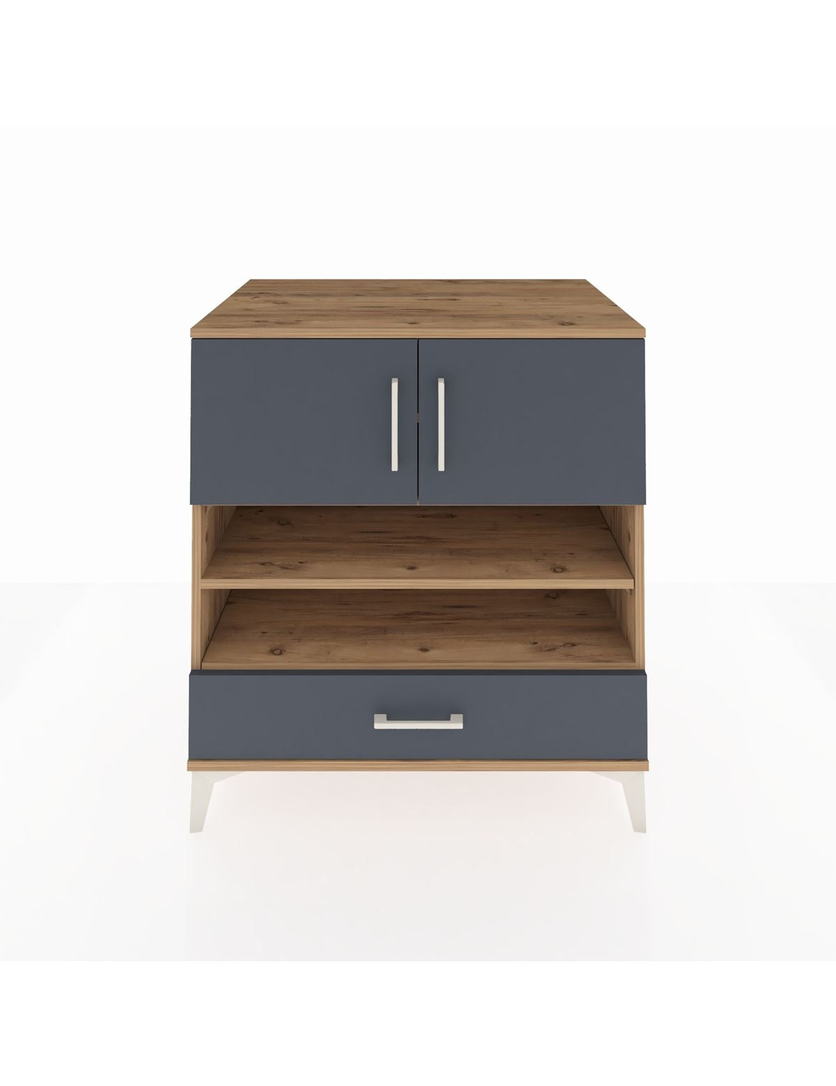 Kronos Şifonyer 4 Raflı Tek Çekmeceli 2 Kapaklı 88x59x96 Çam-Antrasit