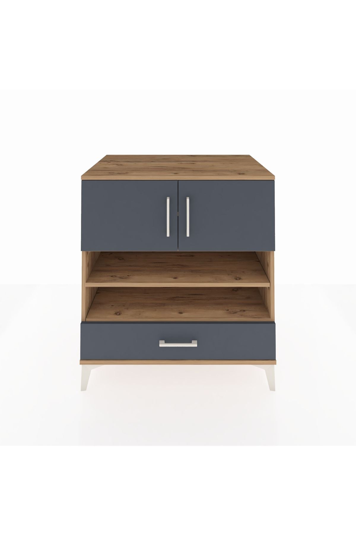 Kronos Şifonyer 4 Raflı Tek Çekmeceli 2 Kapaklı 88x59x96 Çam-Antrasit