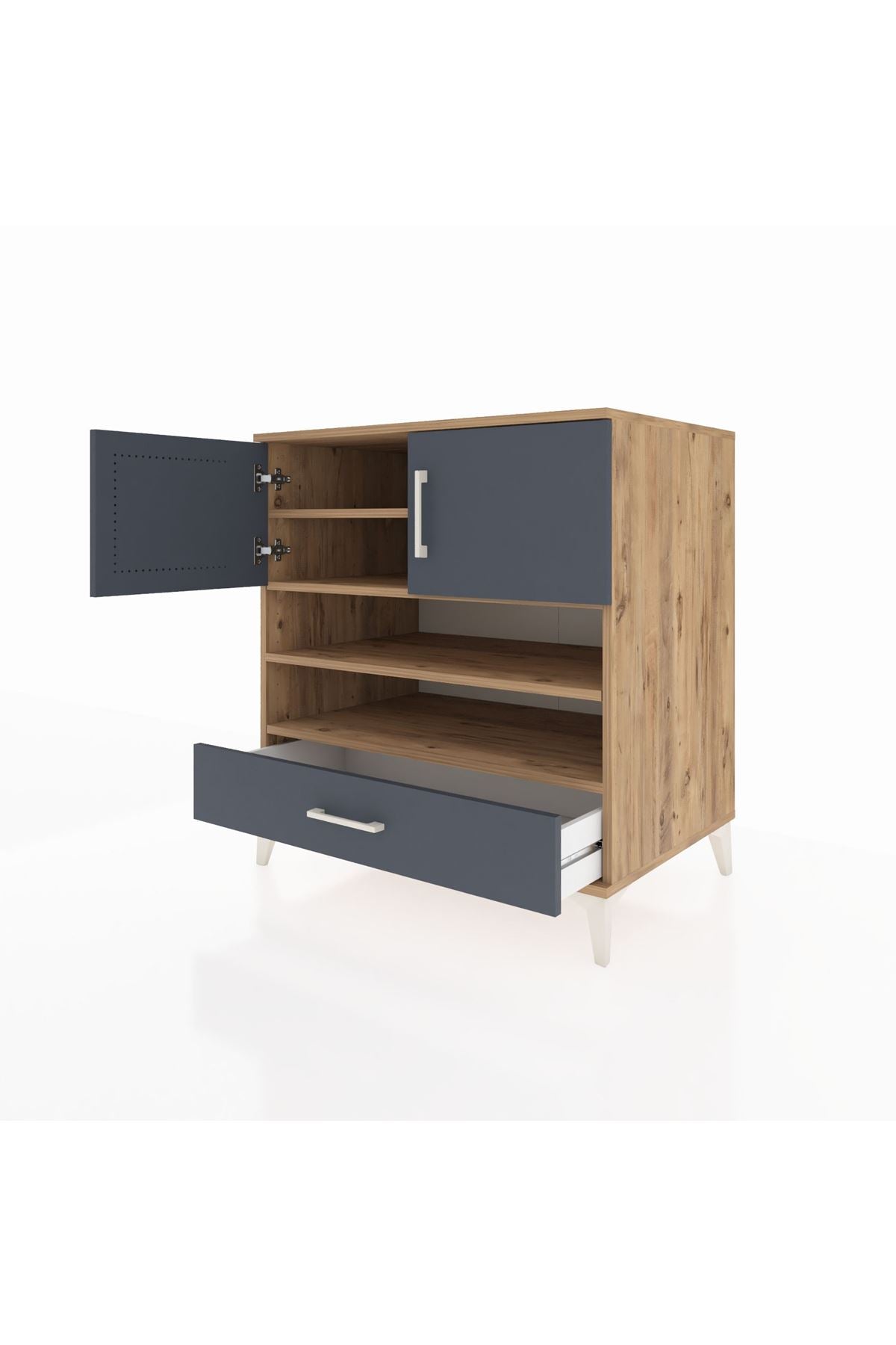 Kronos Şifonyer 4 Raflı Tek Çekmeceli 2 Kapaklı 88x59x96 Çam-Antrasit