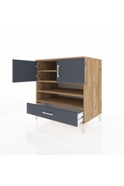 Kronos Şifonyer 4 Raflı Tek Çekmeceli 2 Kapaklı 88x59x96 Çam-Antrasit