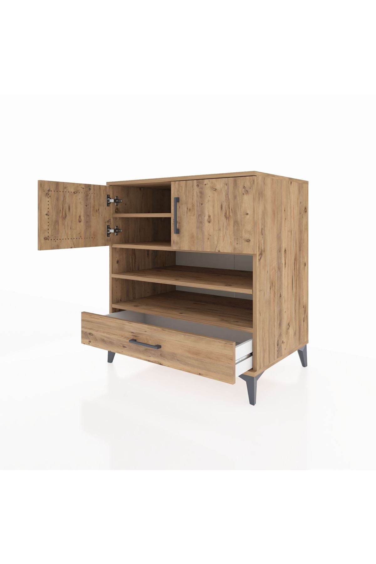 Kronos Şifonyer 4 Raflı Tek Çekmeceli 2 Kapaklı 88x59x96 Çam-Çam