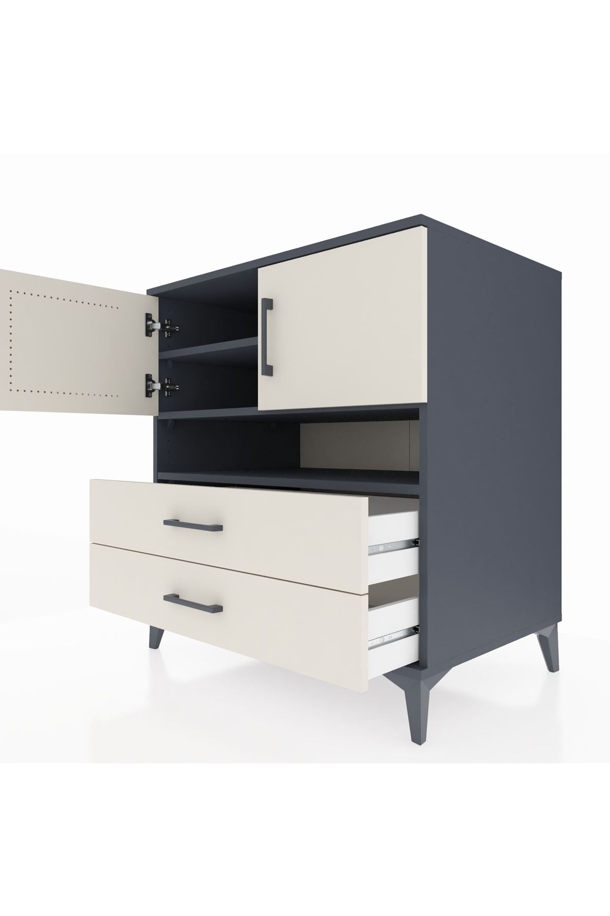 Kronos Şifonyer 3 Raflı 2 Çekmeceli 2 Kapaklı 88x59x96 Antrasit-Aytaşı