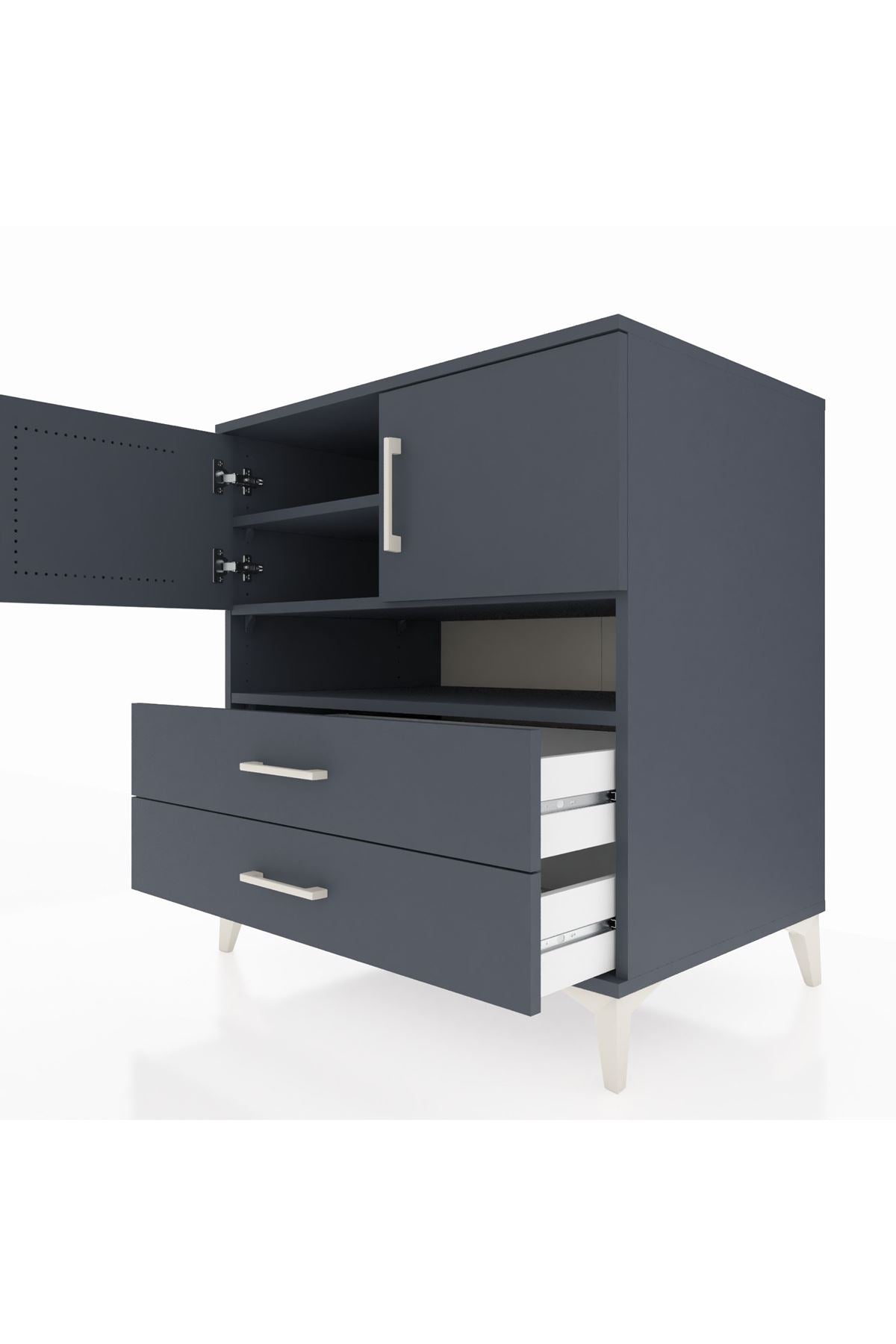 Kronos Şifonyer 3 Raflı 2 Çekmeceli 2 Kapaklı 88x59x96 Antrasit-Antrasit