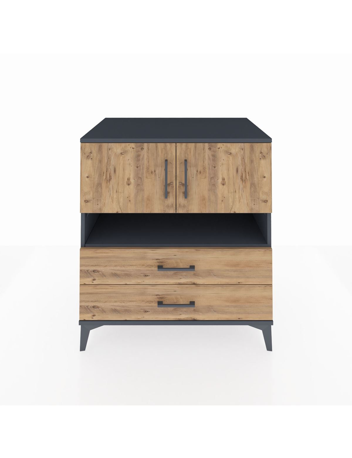 Kronos Şifonyer 3 Raflı 2 Çekmeceli 2 Kapaklı 88x59x96 Antrasit-Çam