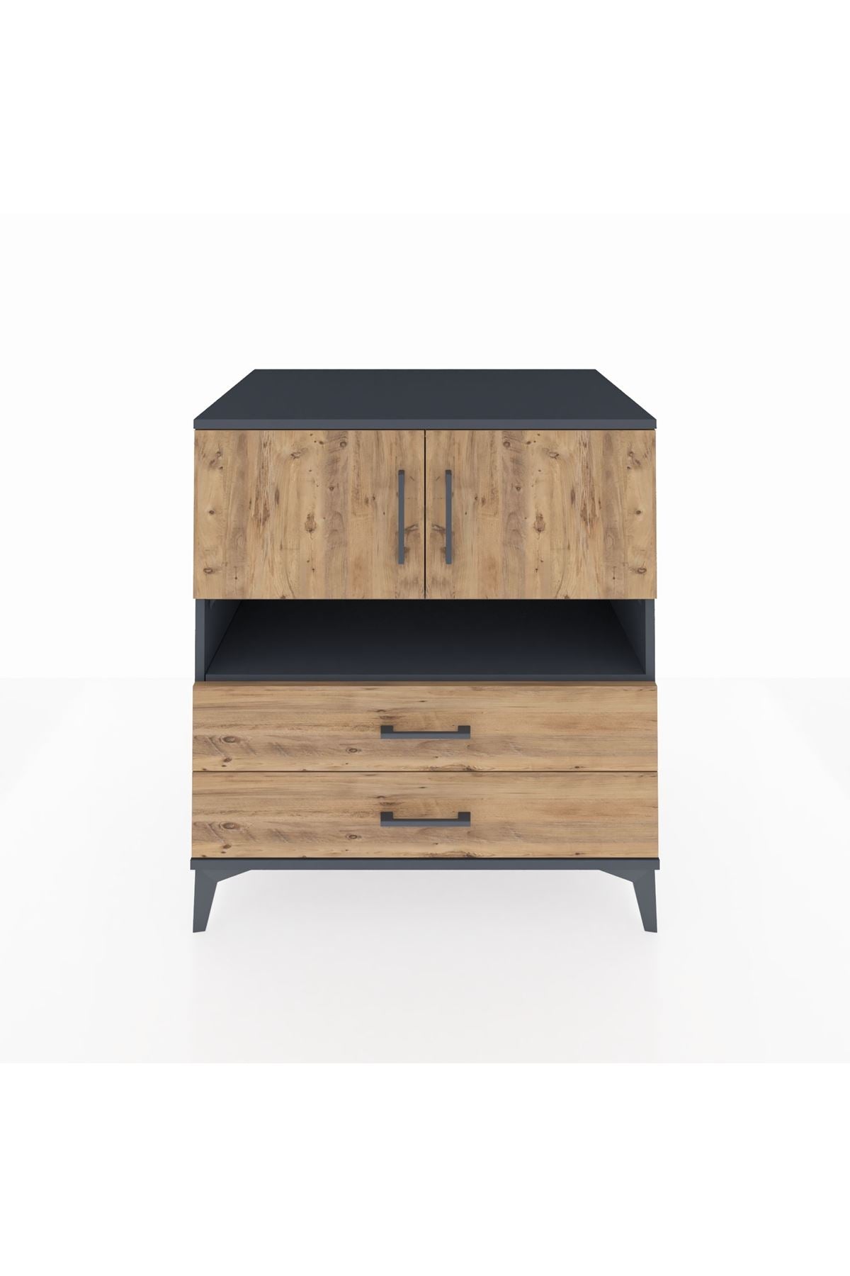 Kronos Şifonyer 3 Raflı 2 Çekmeceli 2 Kapaklı 88x59x96 Antrasit-Çam