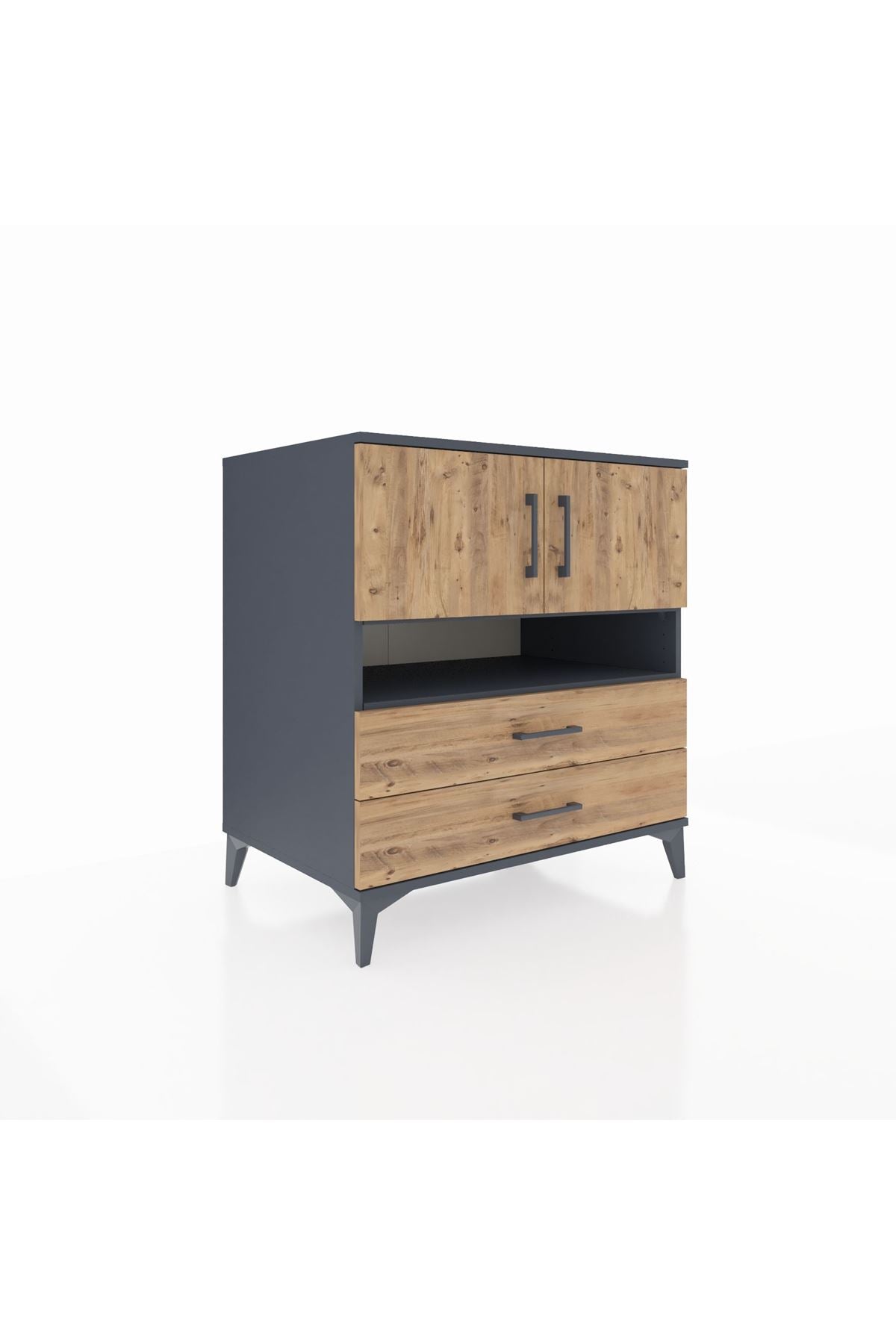 Kronos Şifonyer 3 Raflı 2 Çekmeceli 2 Kapaklı 88x59x96 Antrasit-Çam