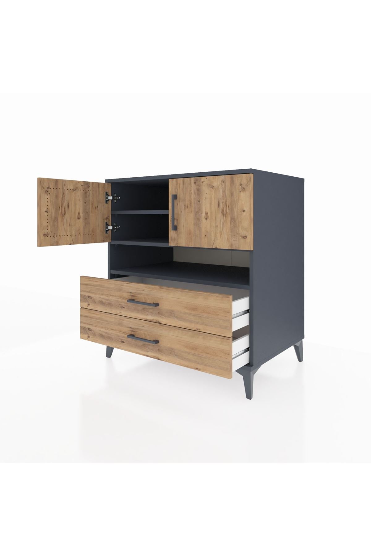 Kronos Şifonyer 3 Raflı 2 Çekmeceli 2 Kapaklı 88x59x96 Antrasit-Çam