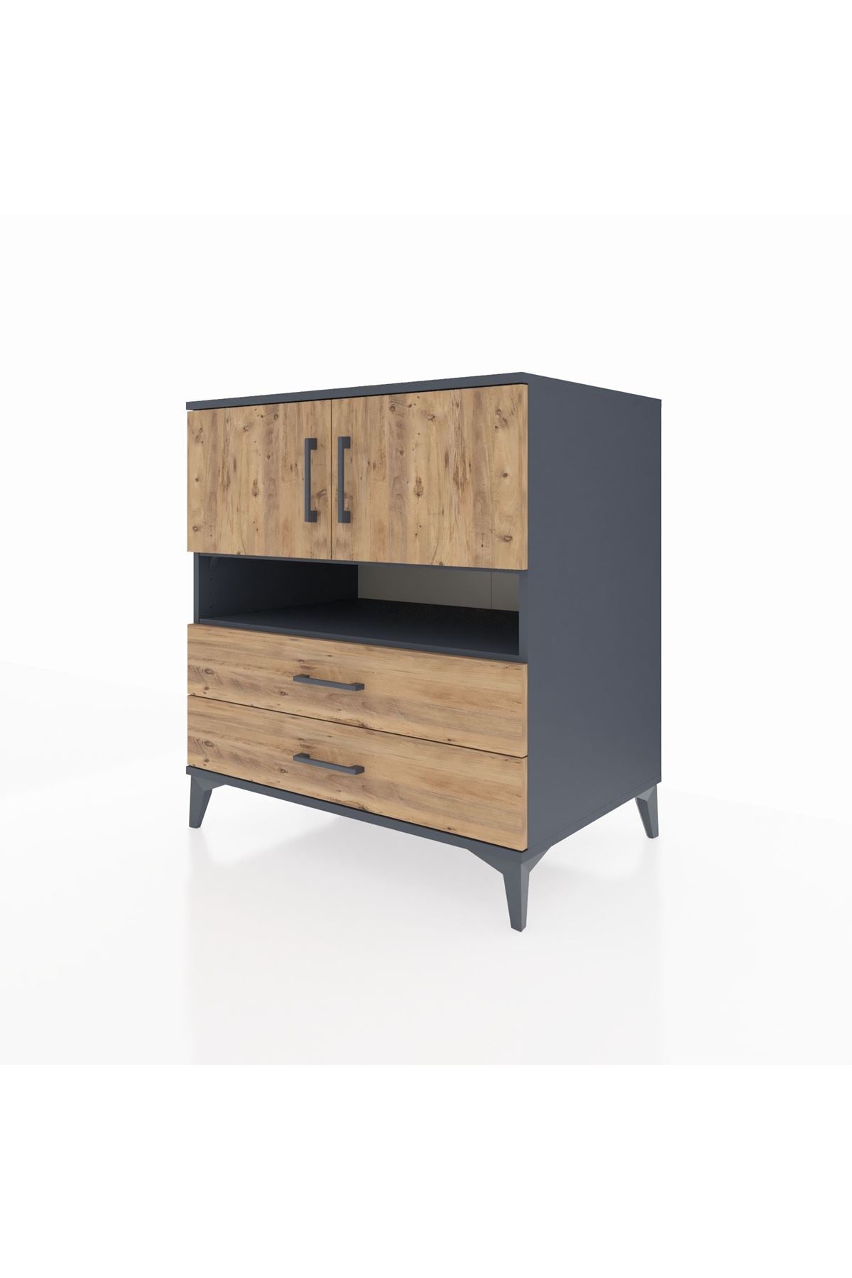 Kronos Şifonyer 3 Raflı 2 Çekmeceli 2 Kapaklı 88x59x96 Antrasit-Çam