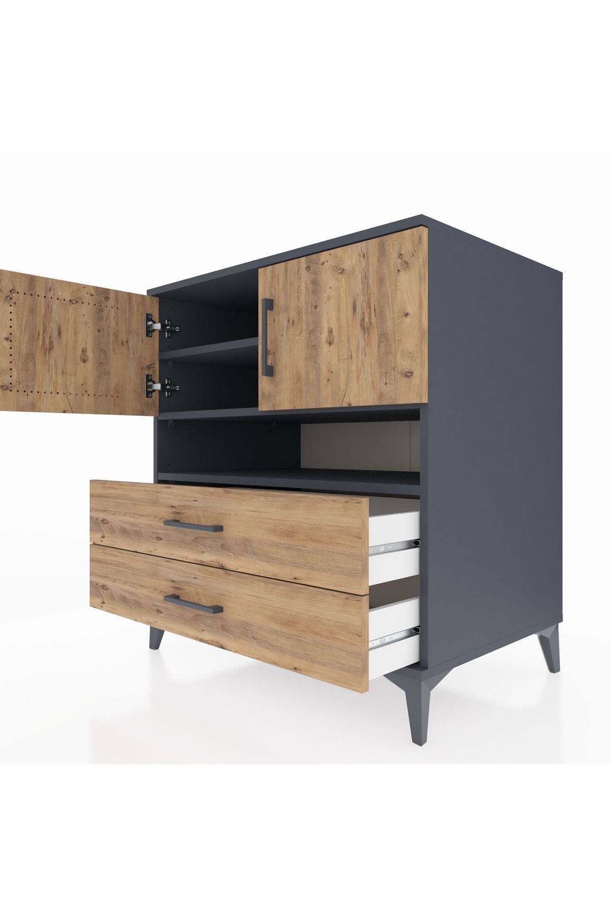 Kronos Şifonyer 3 Raflı 2 Çekmeceli 2 Kapaklı 88x59x96 Antrasit-Çam