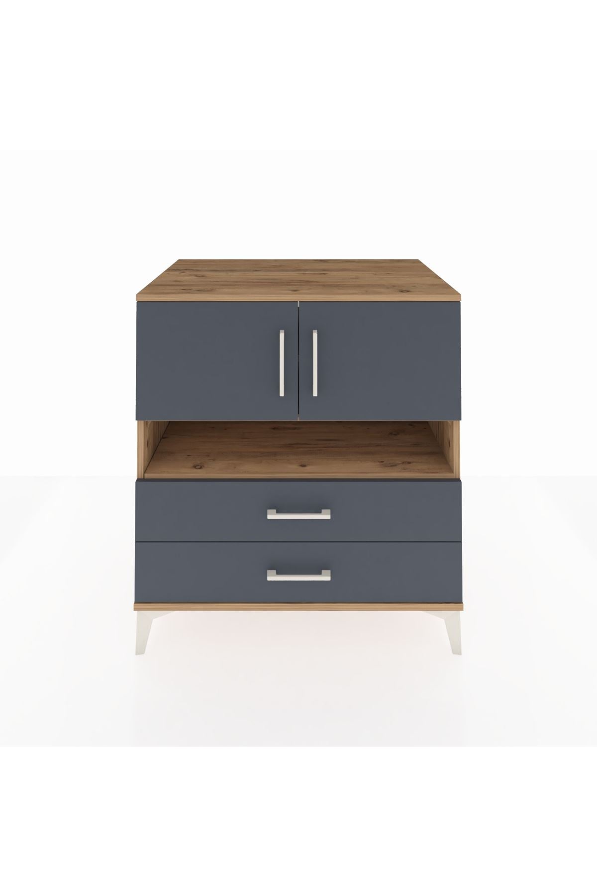 Kronos Şifonyer 3 Raflı 2 Çekmeceli 2 Kapaklı 88x59x96 Çam-Antrasit