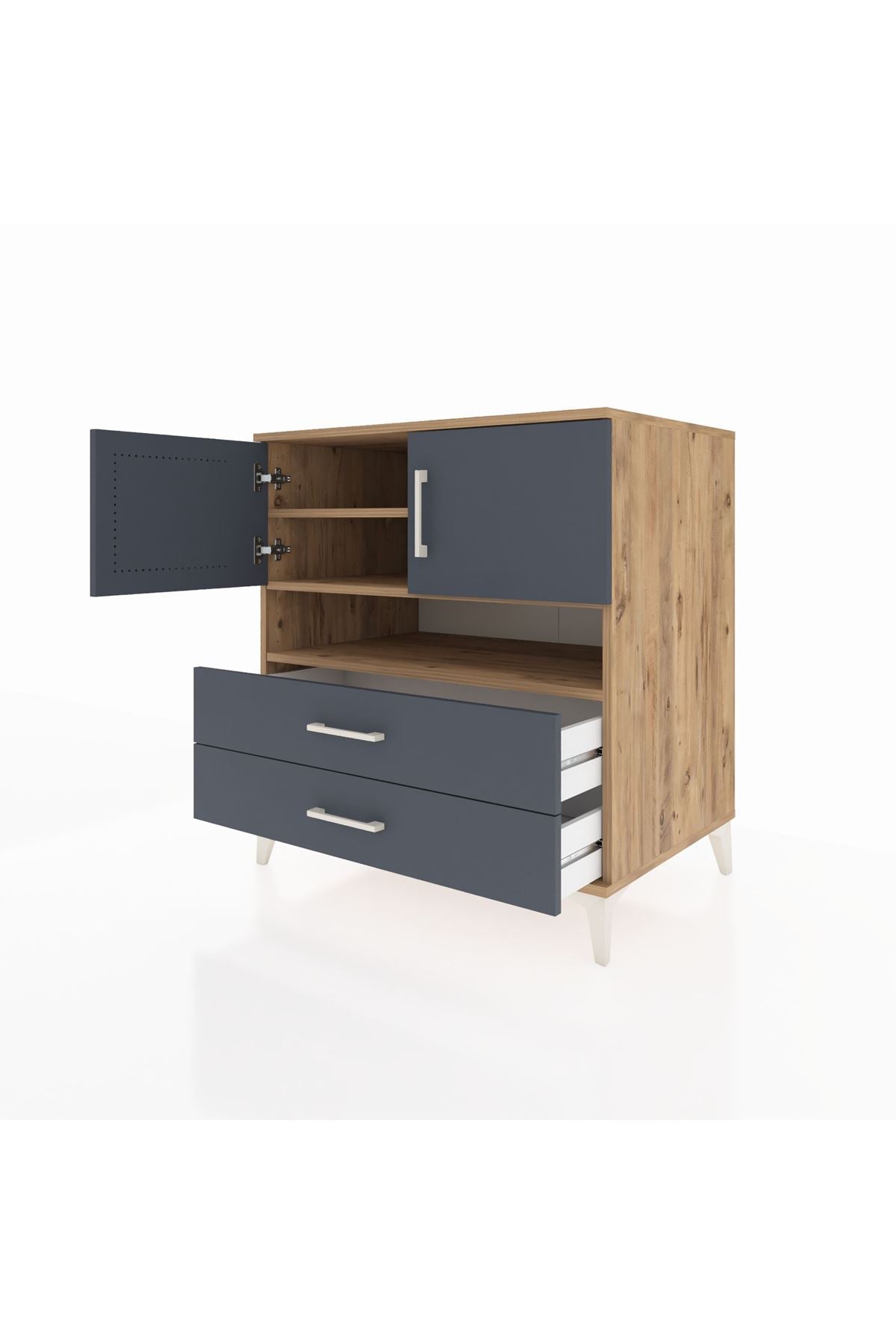 Kronos Şifonyer 3 Raflı 2 Çekmeceli 2 Kapaklı 88x59x96 Çam-Antrasit