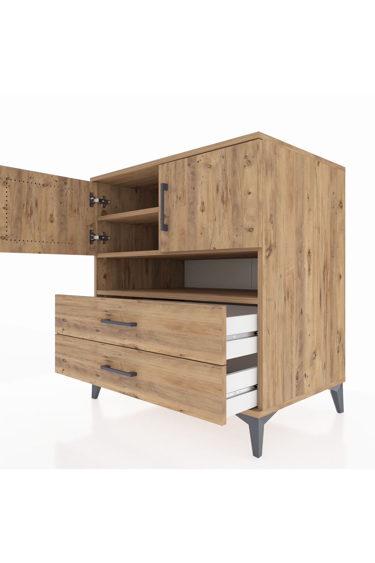 Kronos Şifonyer 3 Raflı 2 Çekmeceli 2 Kapaklı 88x59x96 Çam-Çam