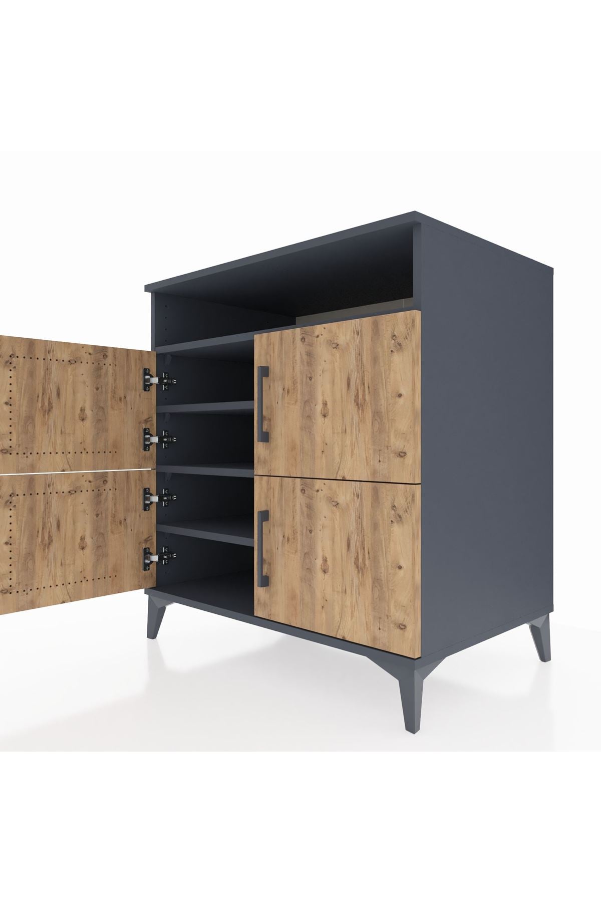 Kronos Şifonyer 4 Raflı 4 Kapaklı 88x59x96 Antrasit-Çam