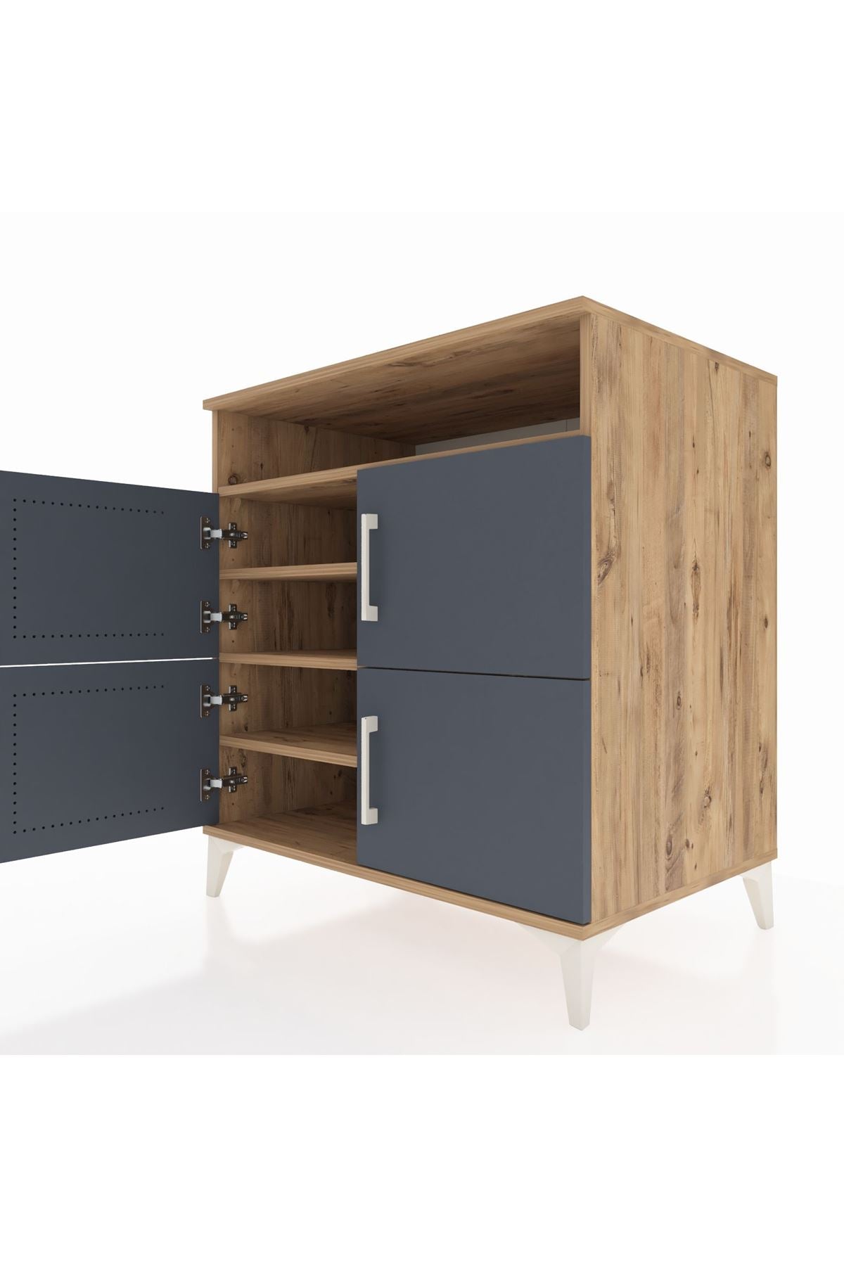 Kronos Şifonyer 4 Raflı 4 Kapaklı 88x59x96 Çam-Antrasit