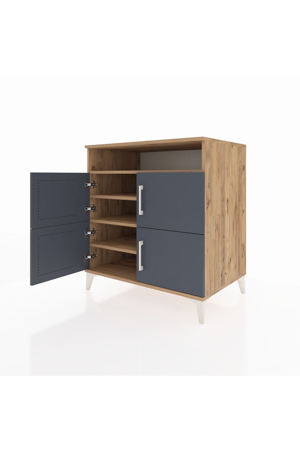 Kronos Şifonyer 4 Raflı 4 Kapaklı 88x59x96 Çam-Antrasit