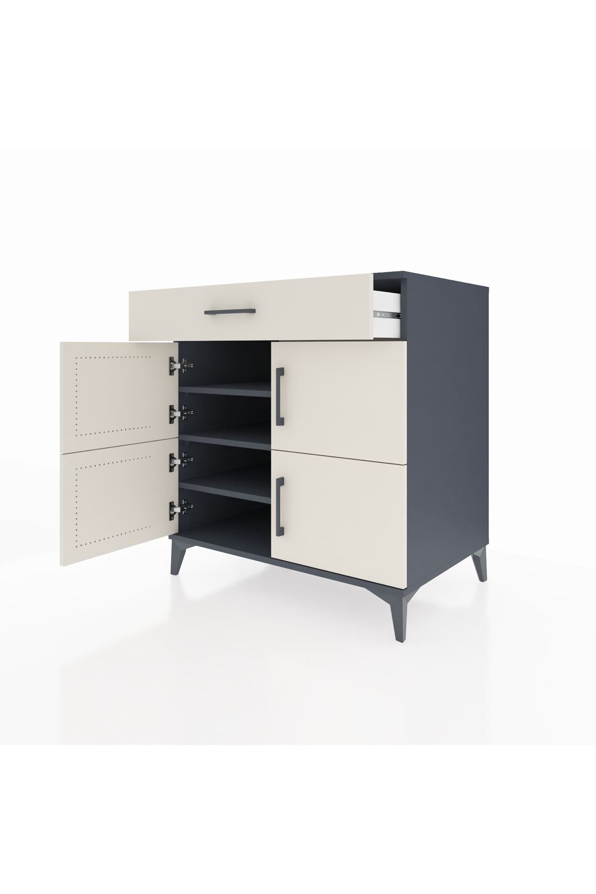 Kronos Şifonyer 3 Raflı Tek Çekmeceli 4 Kapaklı 88x59x96 Antrasit-Aytaşı