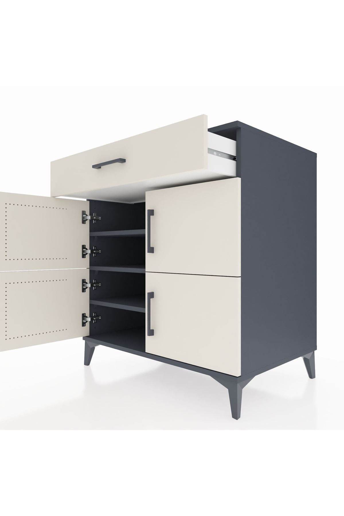 Kronos Şifonyer 3 Raflı Tek Çekmeceli 4 Kapaklı 88x59x96 Antrasit-Aytaşı