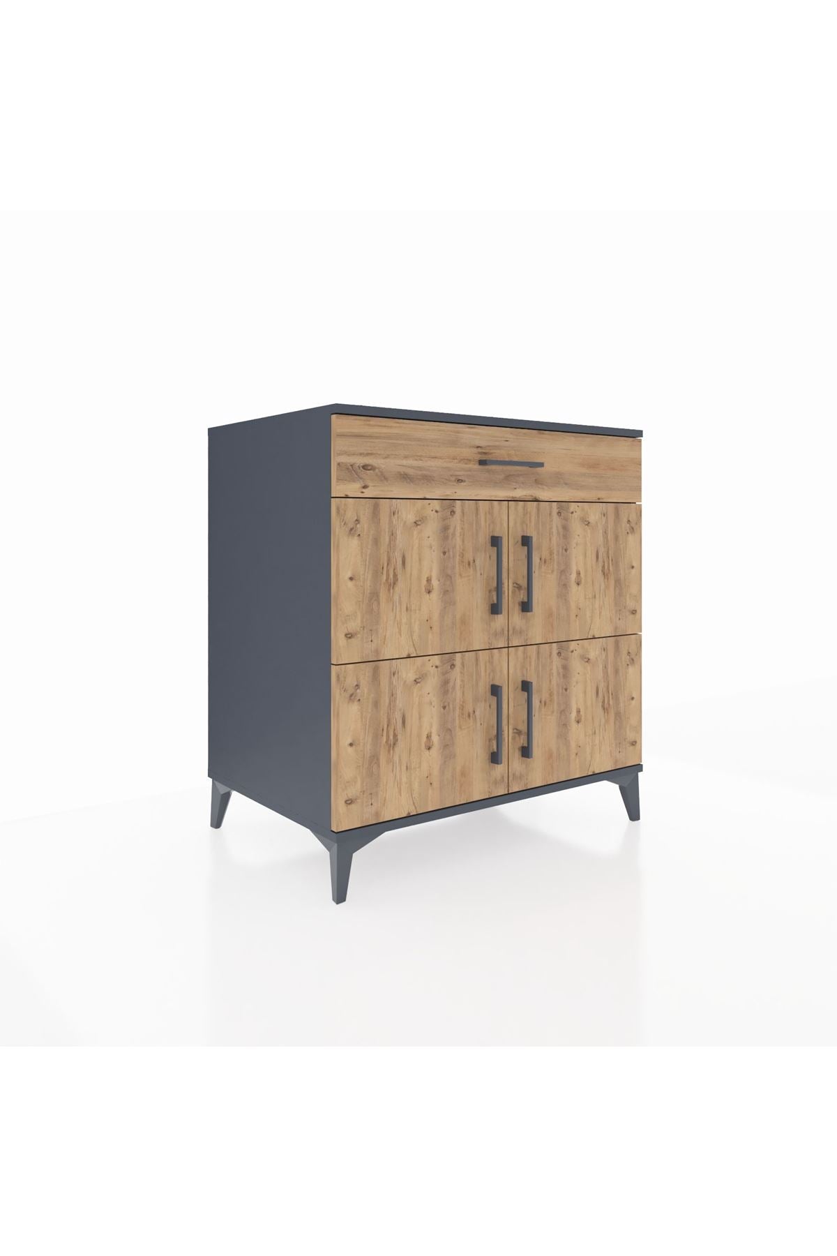 Kronos Şifonyer 3 Raflı Tek Çekmeceli 4 Kapaklı 88x59x96 Antrasit-Çam