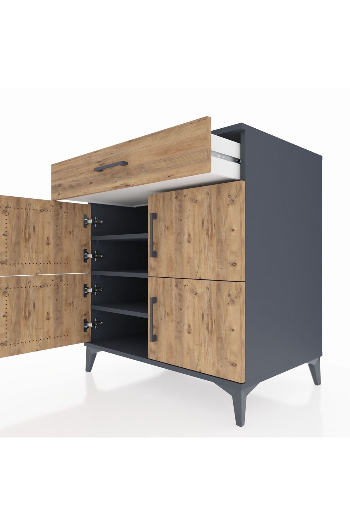 Kronos Şifonyer 3 Raflı Tek Çekmeceli 4 Kapaklı 88x59x96 Antrasit-Çam