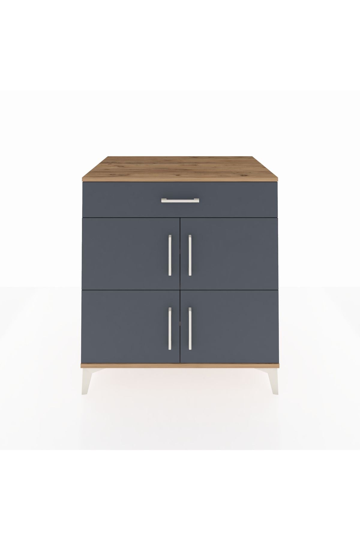 Kronos Şifonyer 3 Raflı Tek Çekmeceli 4 Kapaklı 88x59x96 Çam-Antrasit