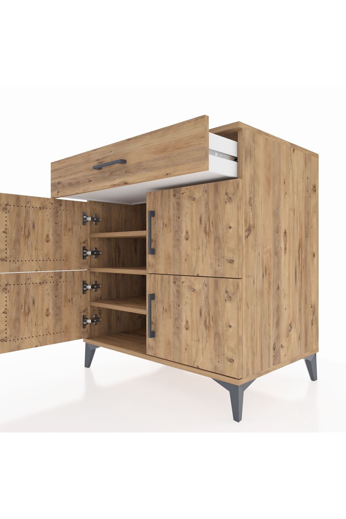 Kronos Şifonyer 3 Raflı Tek Çekmeceli 4 Kapaklı 88x59x96 Çam-Çam