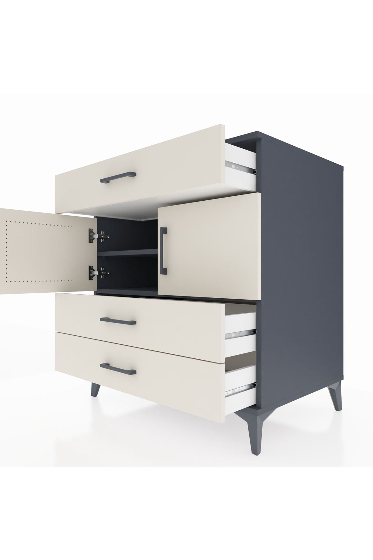 Kronos Şifonyer 2 Raflı 3 Çekmeceli 2 Kapaklı 88x59x96 Antrasit-Aytaşı