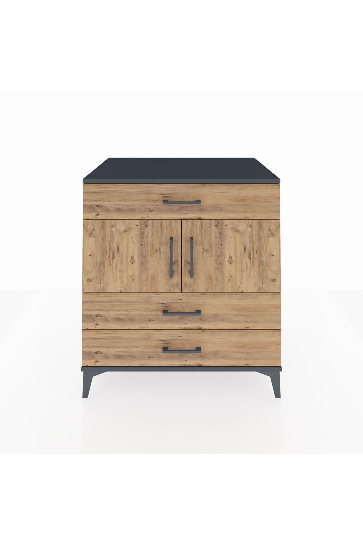 Kronos Şifonyer 2 Raflı 3 Çekmeceli 2 Kapaklı 88x59x96 Antrasit-Çam