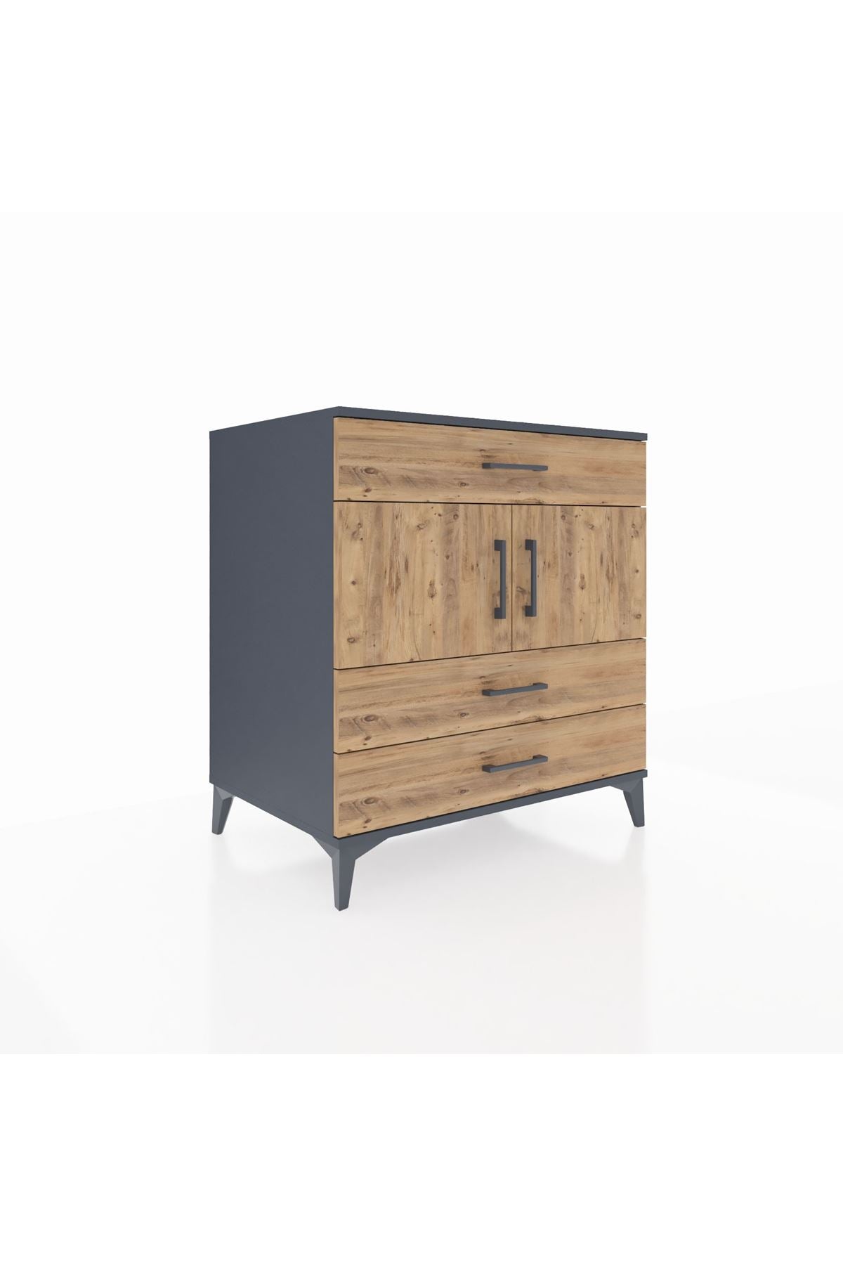 Kronos Şifonyer 2 Raflı 3 Çekmeceli 2 Kapaklı 88x59x96 Antrasit-Çam