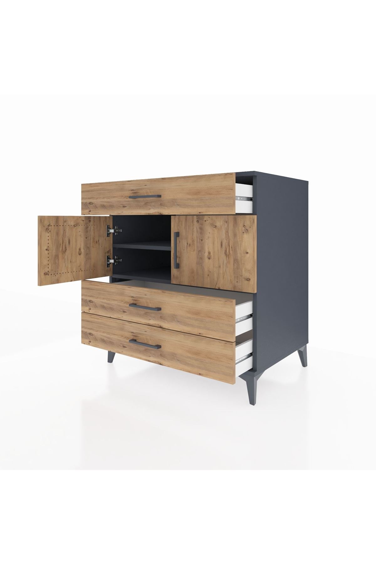 Kronos Şifonyer 2 Raflı 3 Çekmeceli 2 Kapaklı 88x59x96 Antrasit-Çam