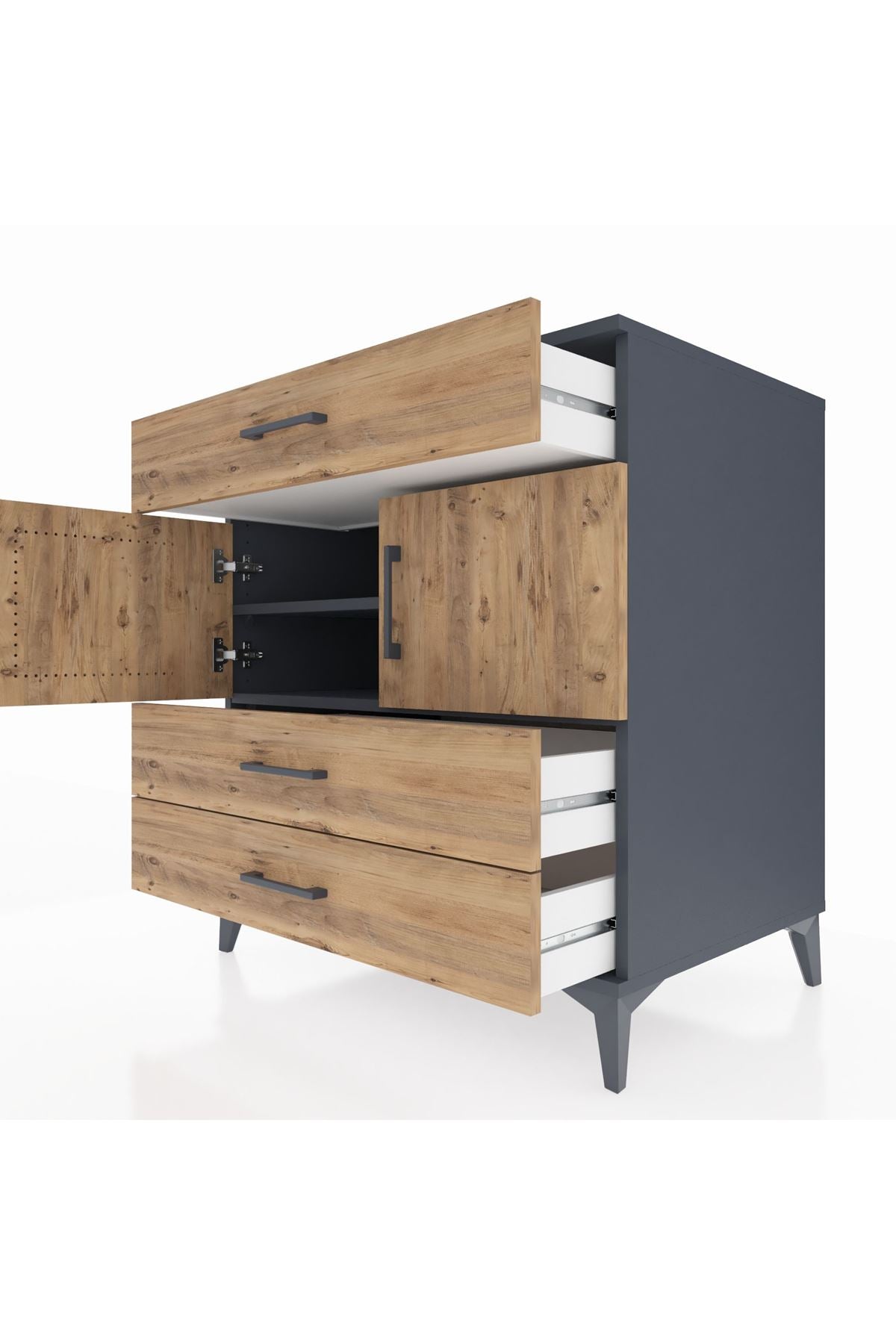 Kronos Şifonyer 2 Raflı 3 Çekmeceli 2 Kapaklı 88x59x96 Antrasit-Çam