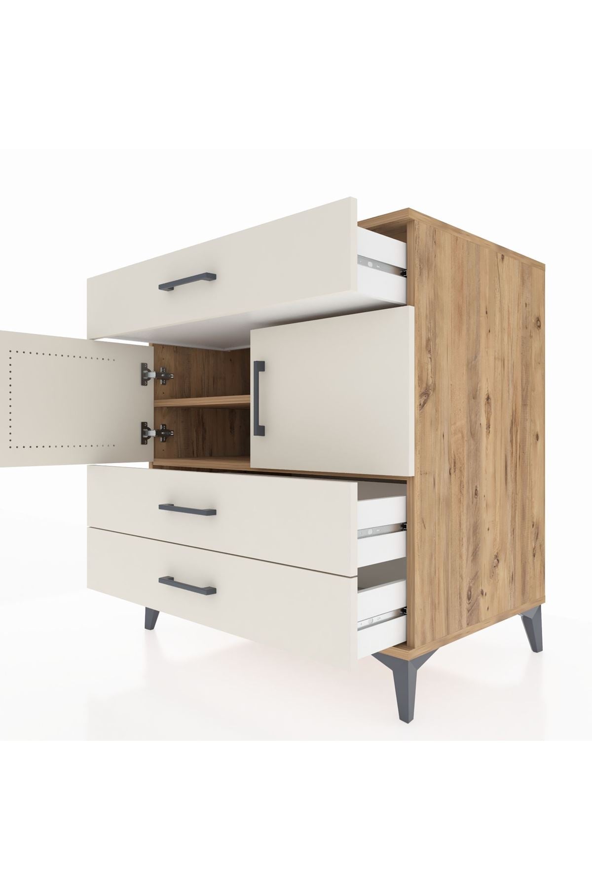 Kronos Şifonyer 2 Raflı 3 Çekmeceli 2 Kapaklı 88x59x96 Çam-Aytaşı