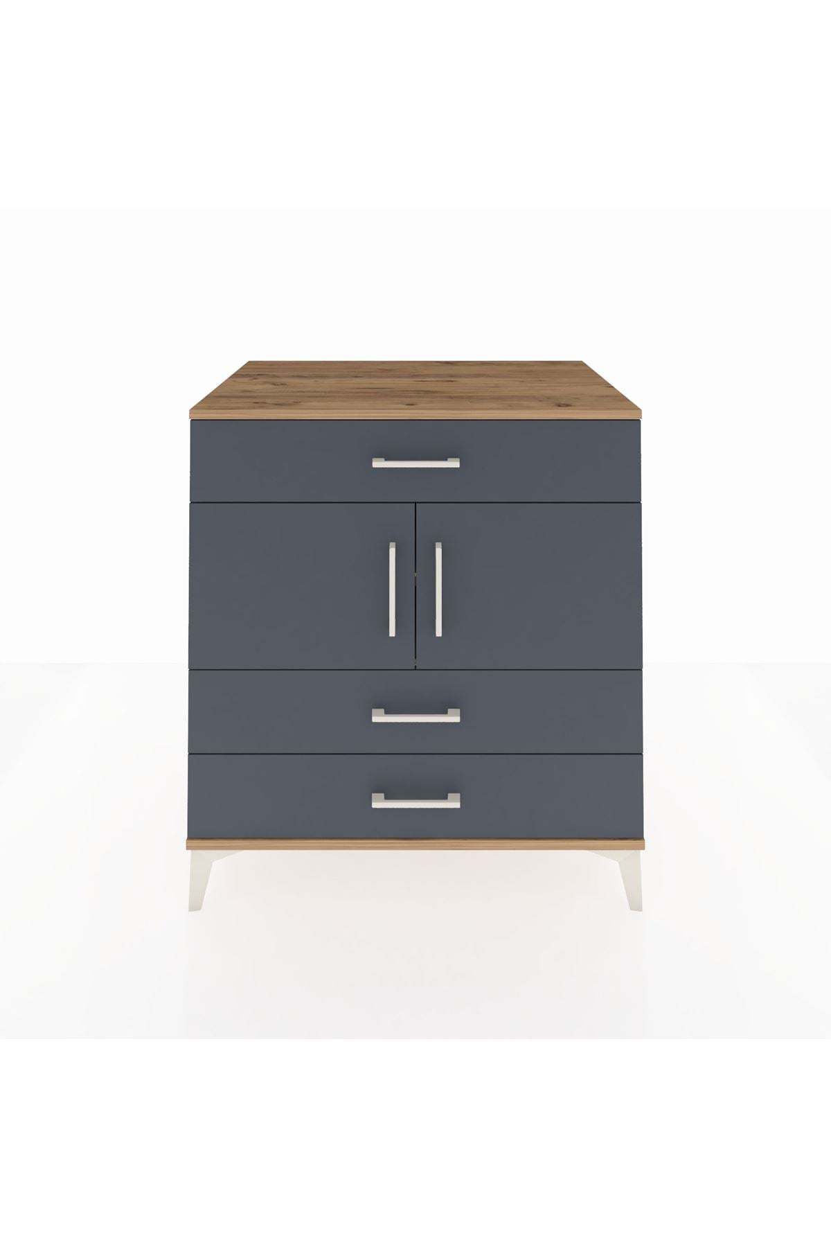 Kronos Şifonyer 2 Raflı 3 Çekmeceli 2 Kapaklı 88x59x96 Çam-Antrasit