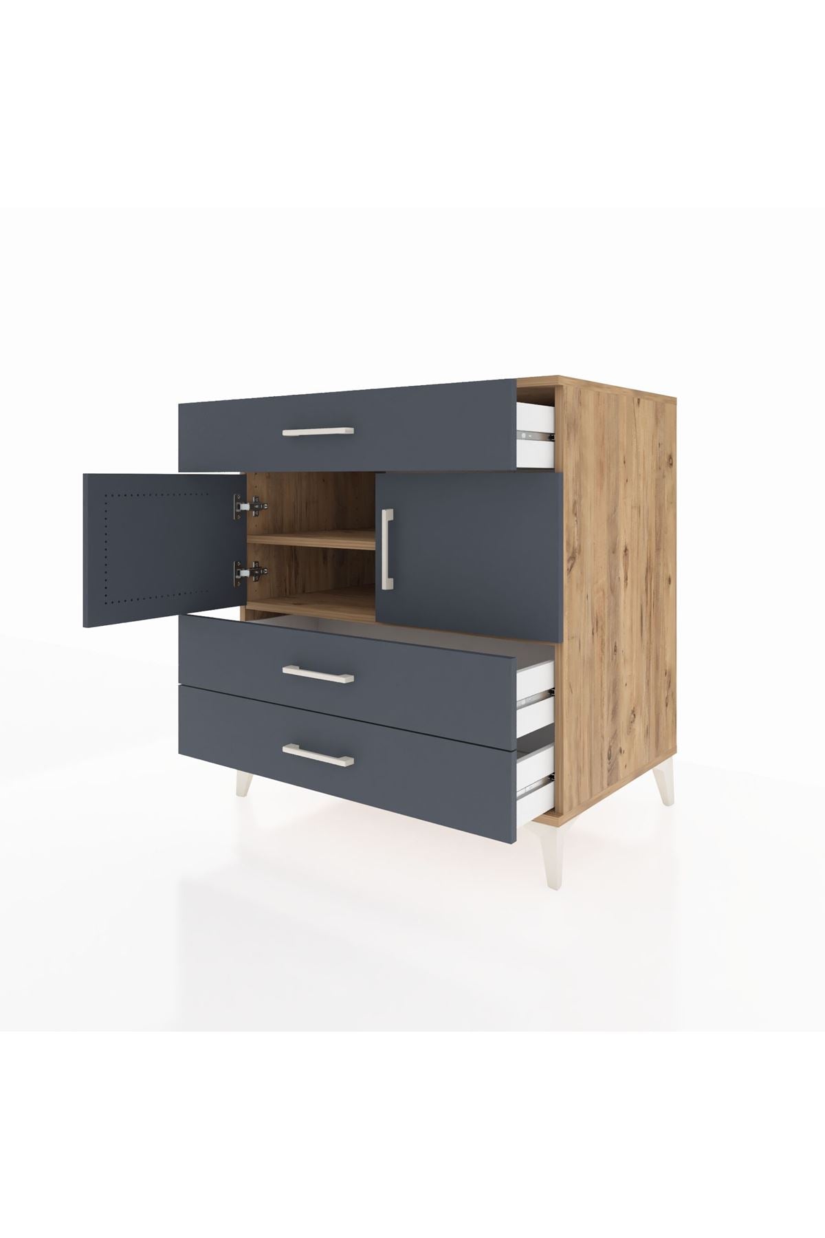 Kronos Şifonyer 2 Raflı 3 Çekmeceli 2 Kapaklı 88x59x96 Çam-Antrasit