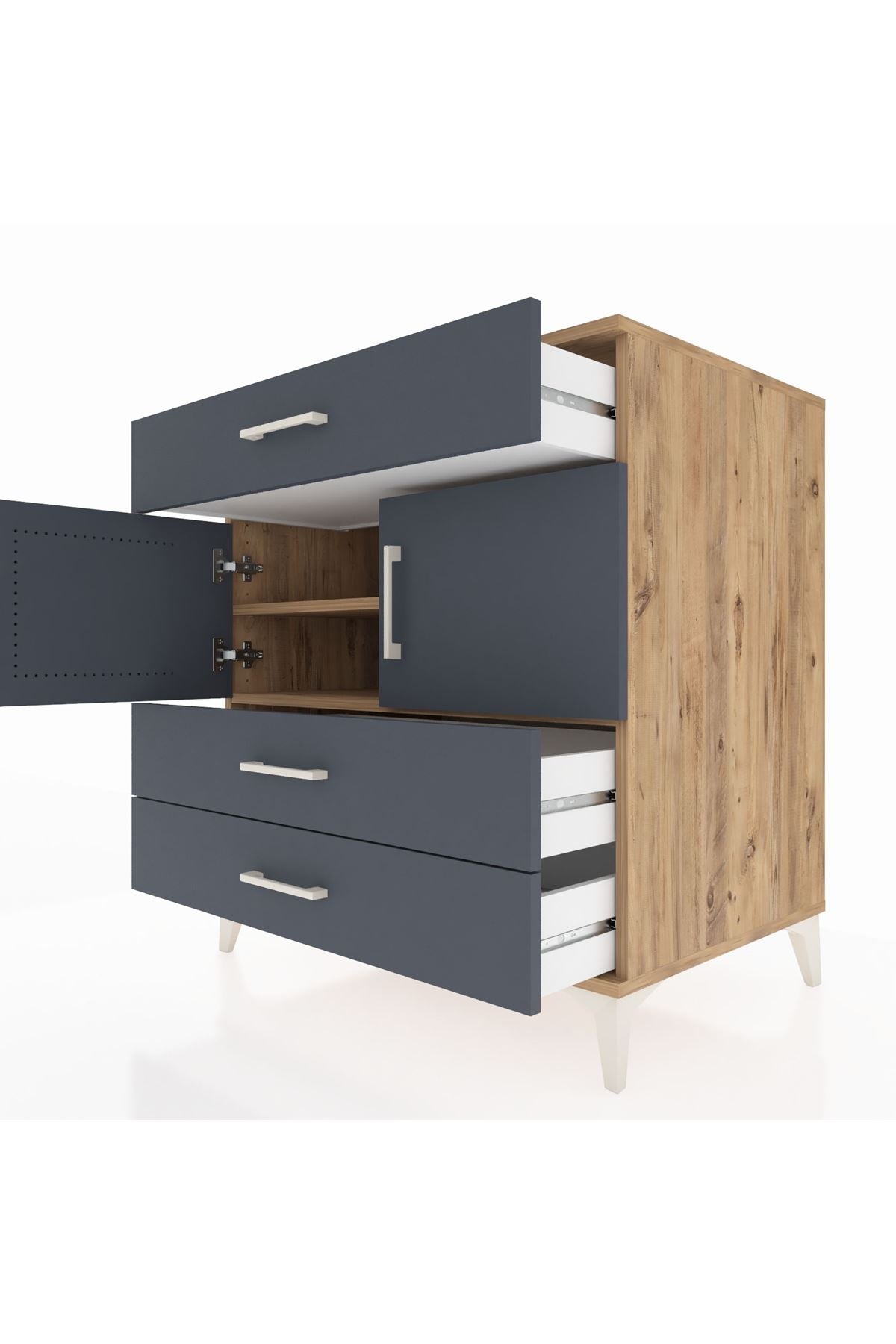 Kronos Şifonyer 2 Raflı 3 Çekmeceli 2 Kapaklı 88x59x96 Çam-Antrasit